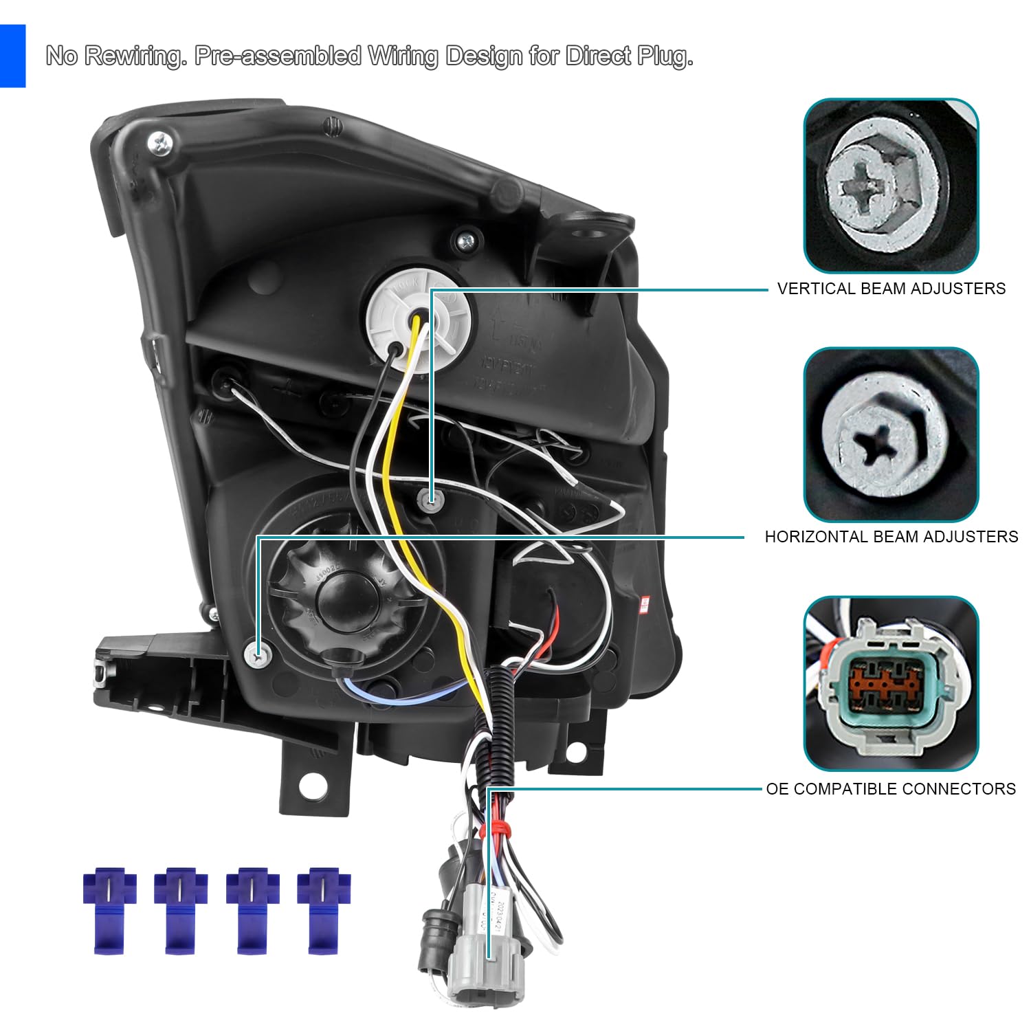 Spec-D Tuning Black Halo+Led Projector Headlights Compatible With 2003-2005 Nissan 350Z, Left + Right Pair Headlamps Assembly