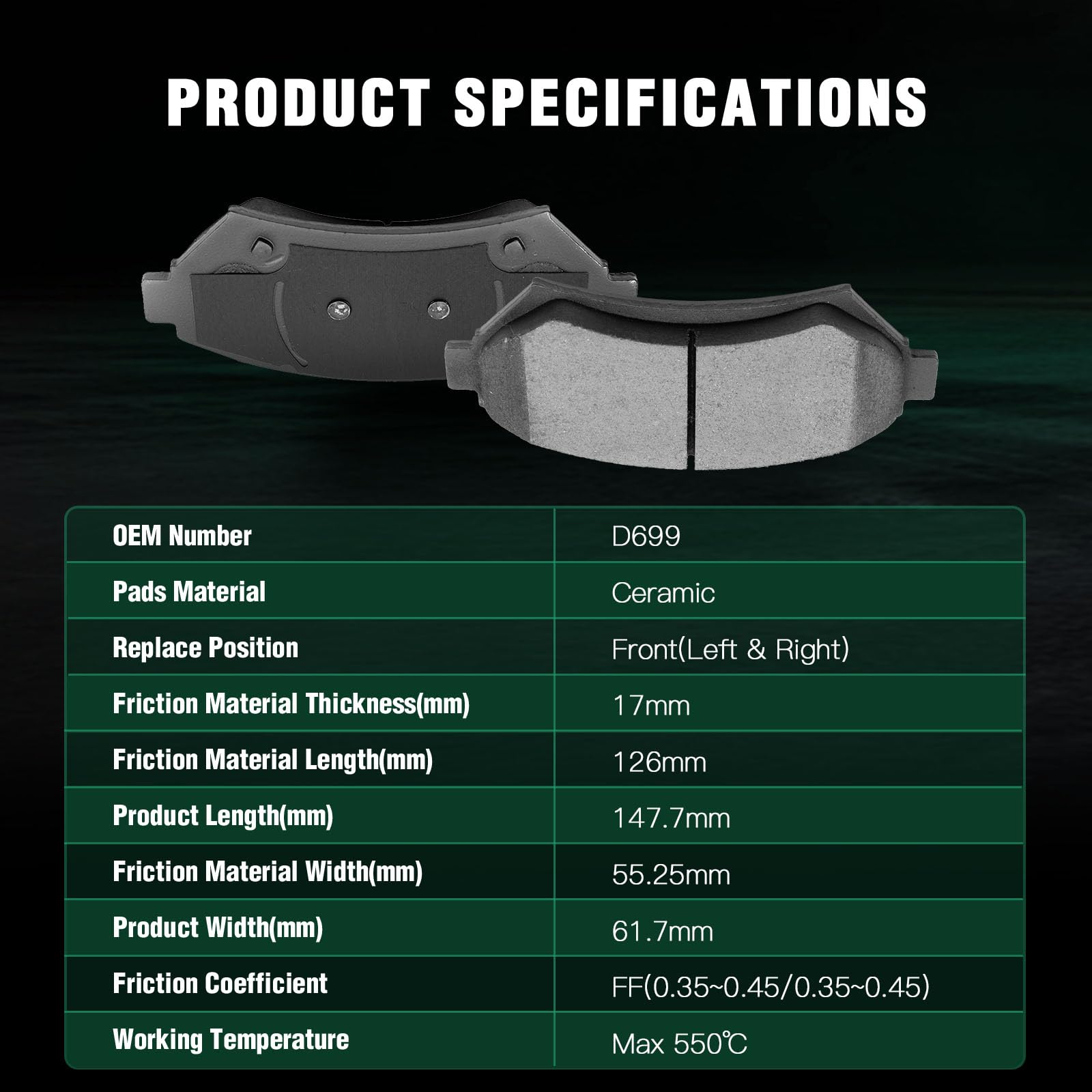 Automuto 8Pcs Front & Rear Ceramic Disc Brake Pads Set D714 D699 For Buick Century Lesabre Park Avenue Regal Riviera For Cadilla