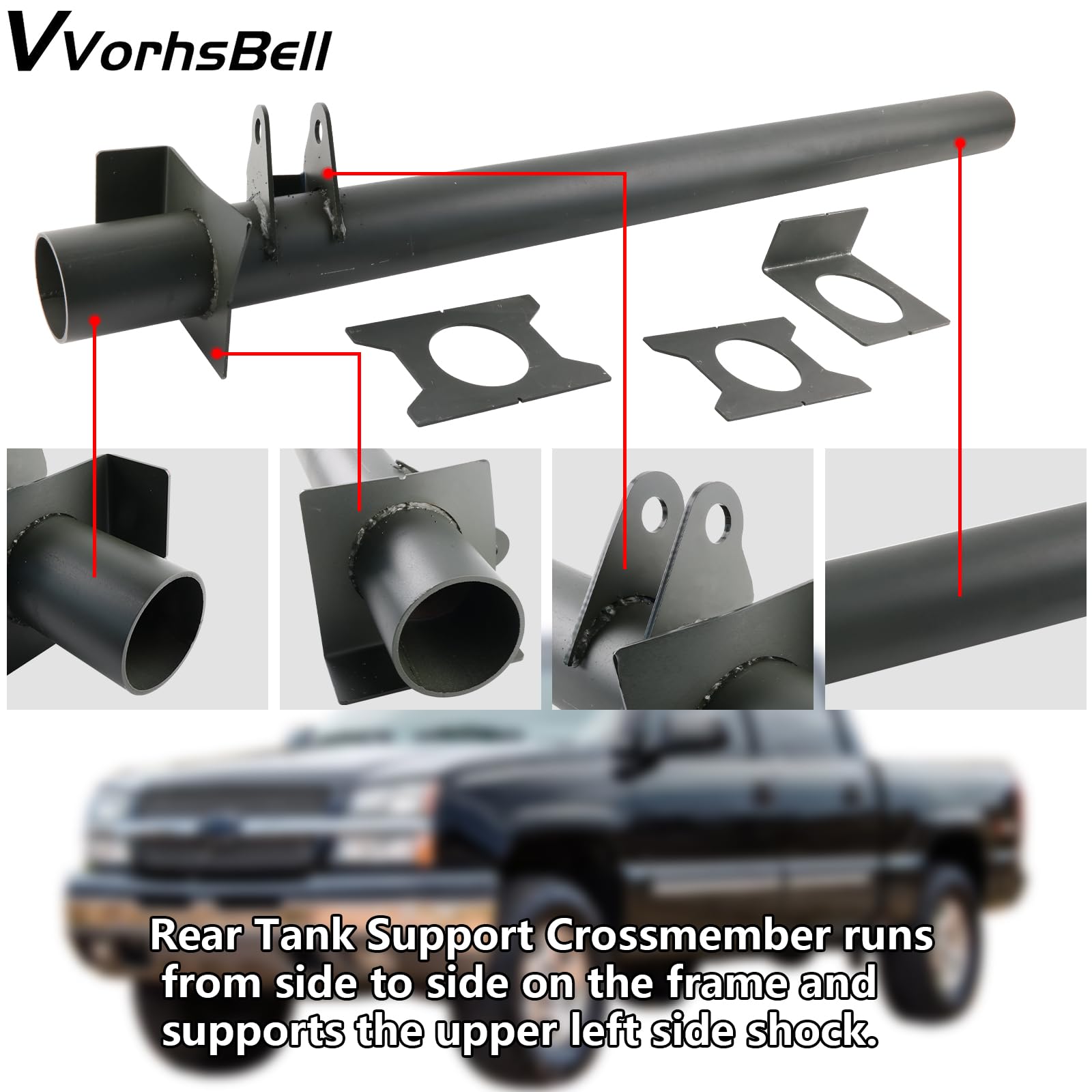 VVORHSBELL Rear Upper Shock Mount Crossmember with Bracket Compatible with 1999-2006 Chevrolet Silverado/GMC Sierra 1500, 2500 a