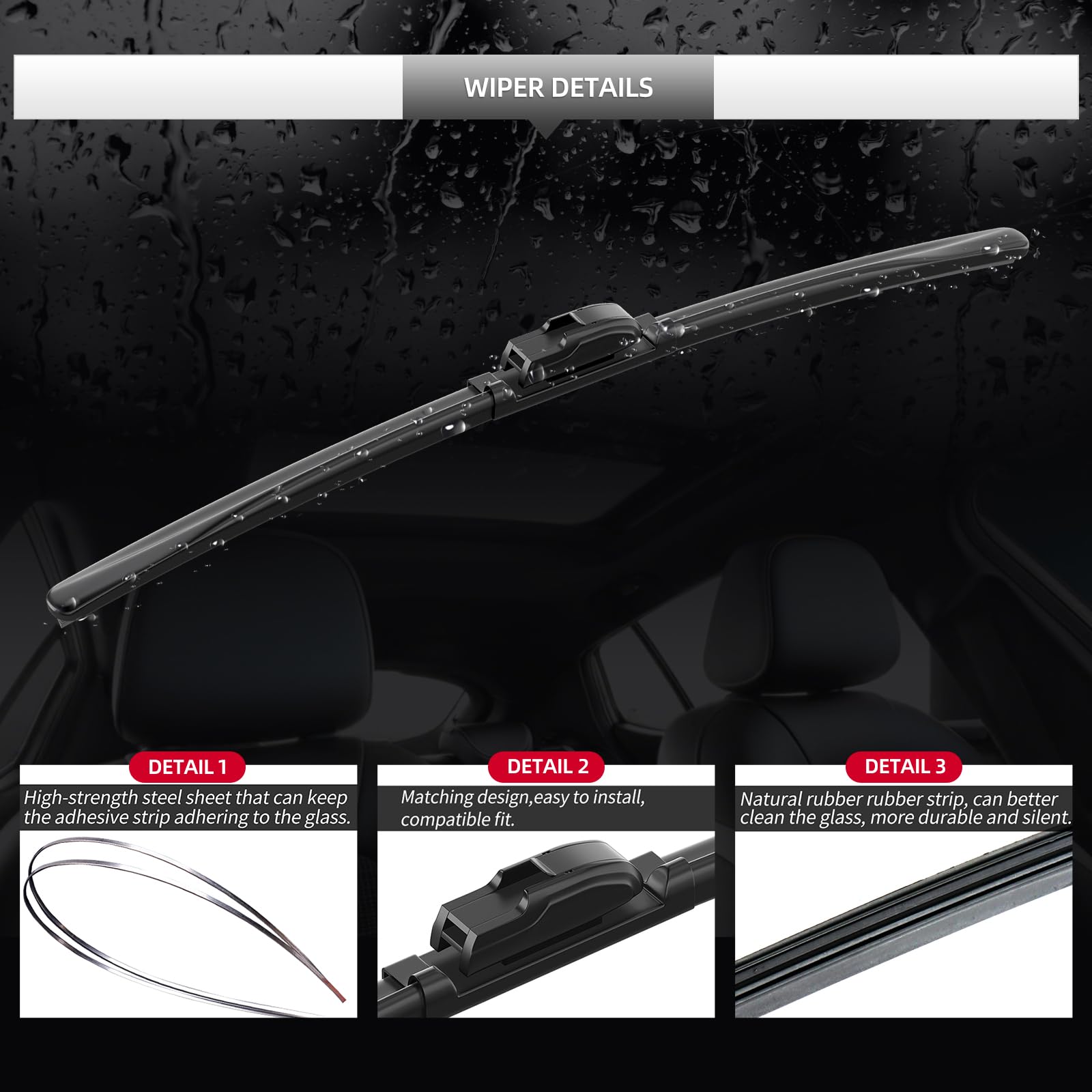 Gardimu Front And Rear Windshield Wiper Blades, 3 Pcs Front And Back Windshield Wipers Blades Replacement For Ford Edge 2007-201