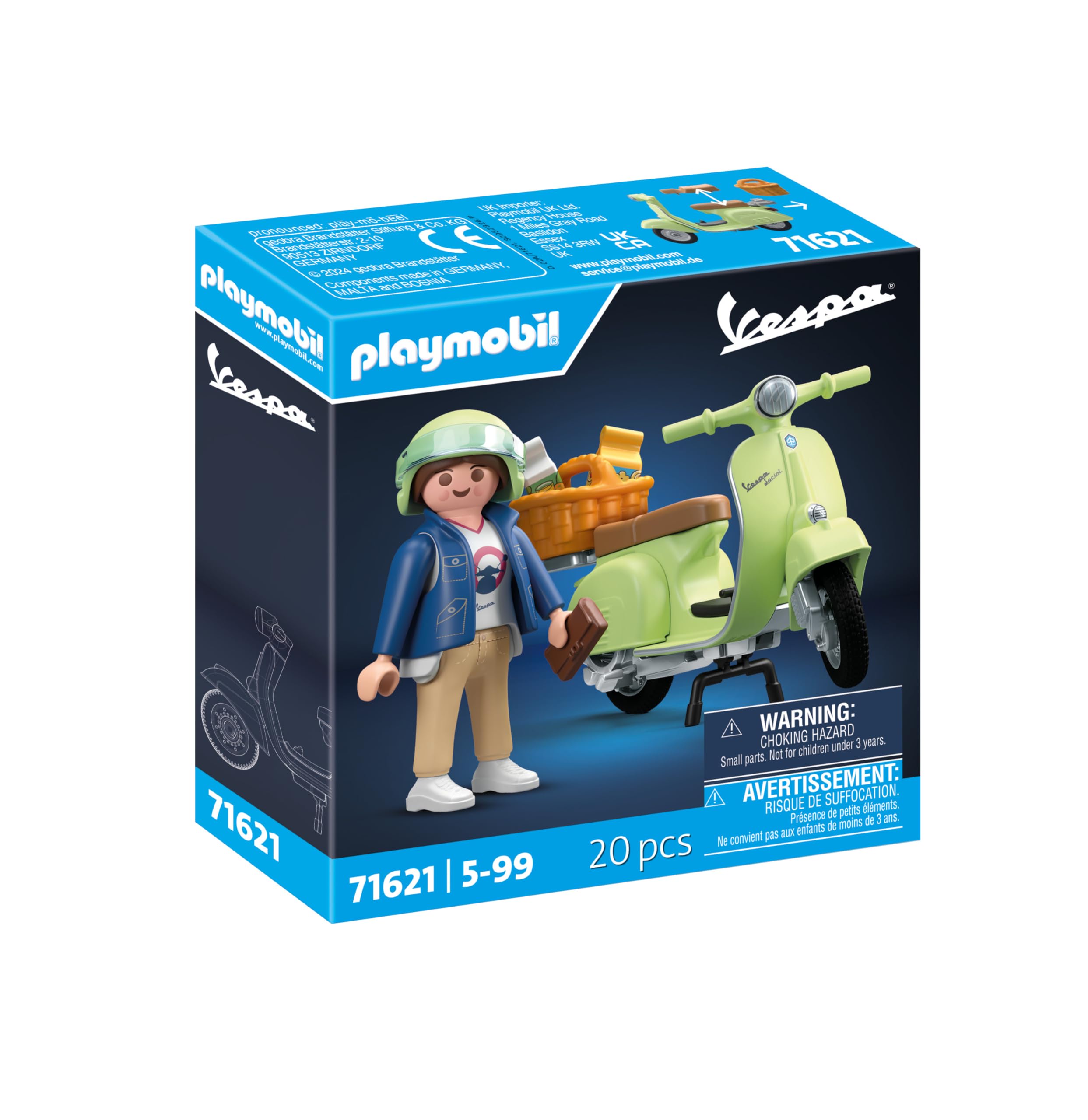 Playmobil Cars 71621 1969 Vespa 150 Sprint Veloce, Light Green, Faithfully Reproduced Model For Collectors And Automotive Enthus