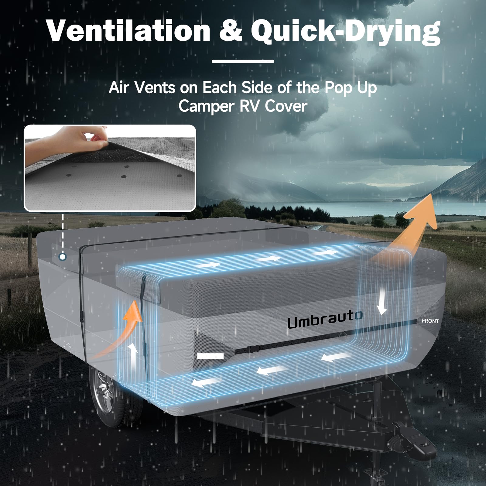 Umbrauto Pop Up Folding Camper Cover Fits 12'-14', Upgraded 7 Layers Top Tent Trailer Cover Waterproof Extra Thick Polypropylene