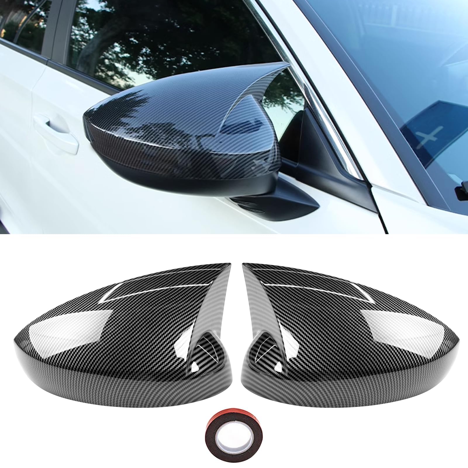 Moonlinks Compatible With 2022 2023 2024 2025 Honda Civic Side Ox Horn Mirror Cover Sticker, Carbon Fiber Lh & Rh Side Door Exte