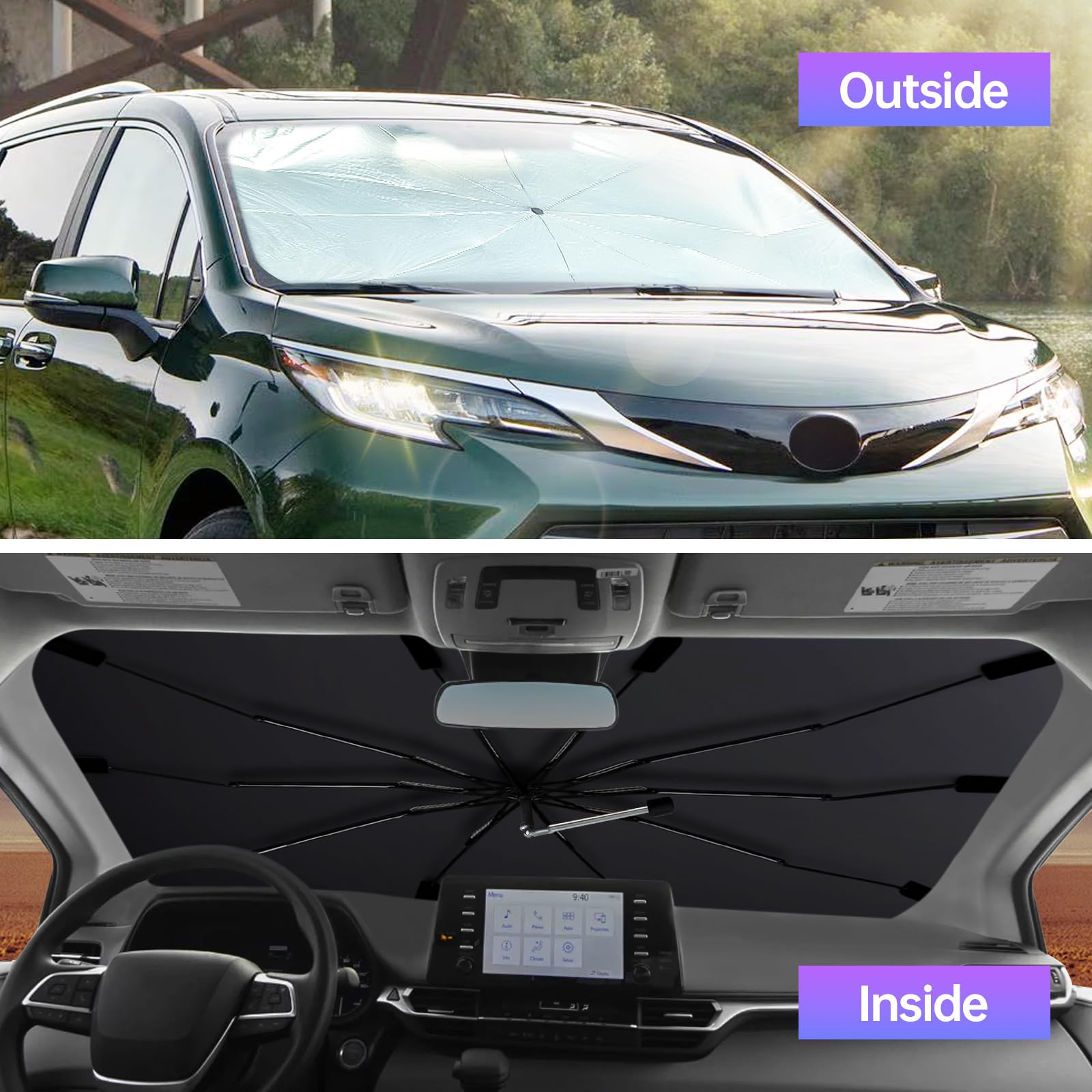 [2025 Upgrade] Windshield Sun Shade Umbrella, Scratch-Free Car Sunshade For Suvs, Foldable Automotive Interior Sun Protection |