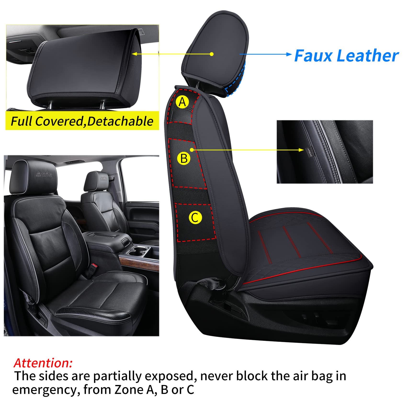 Luckyman Club Chevy Silverado/Sierra X04-S3 Front Seat Cover, Fit 2007-2025 1500/2500 Hd/3500 Hd Crew, Regular, Double/Extended