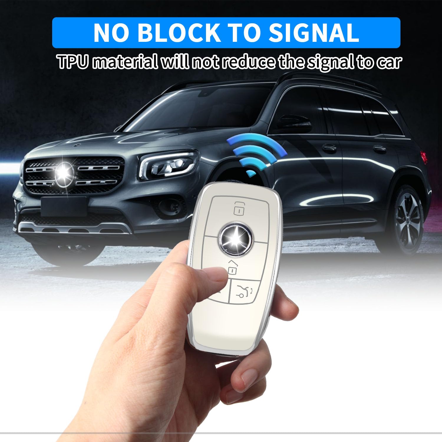 Qbuc For Mercedes Benz Key Fob Cover With Keychain,Compatible With C E R S G S Cls Clk Glc Ml Gle Gls Sl Slr Mclaren Amg Key (Wh