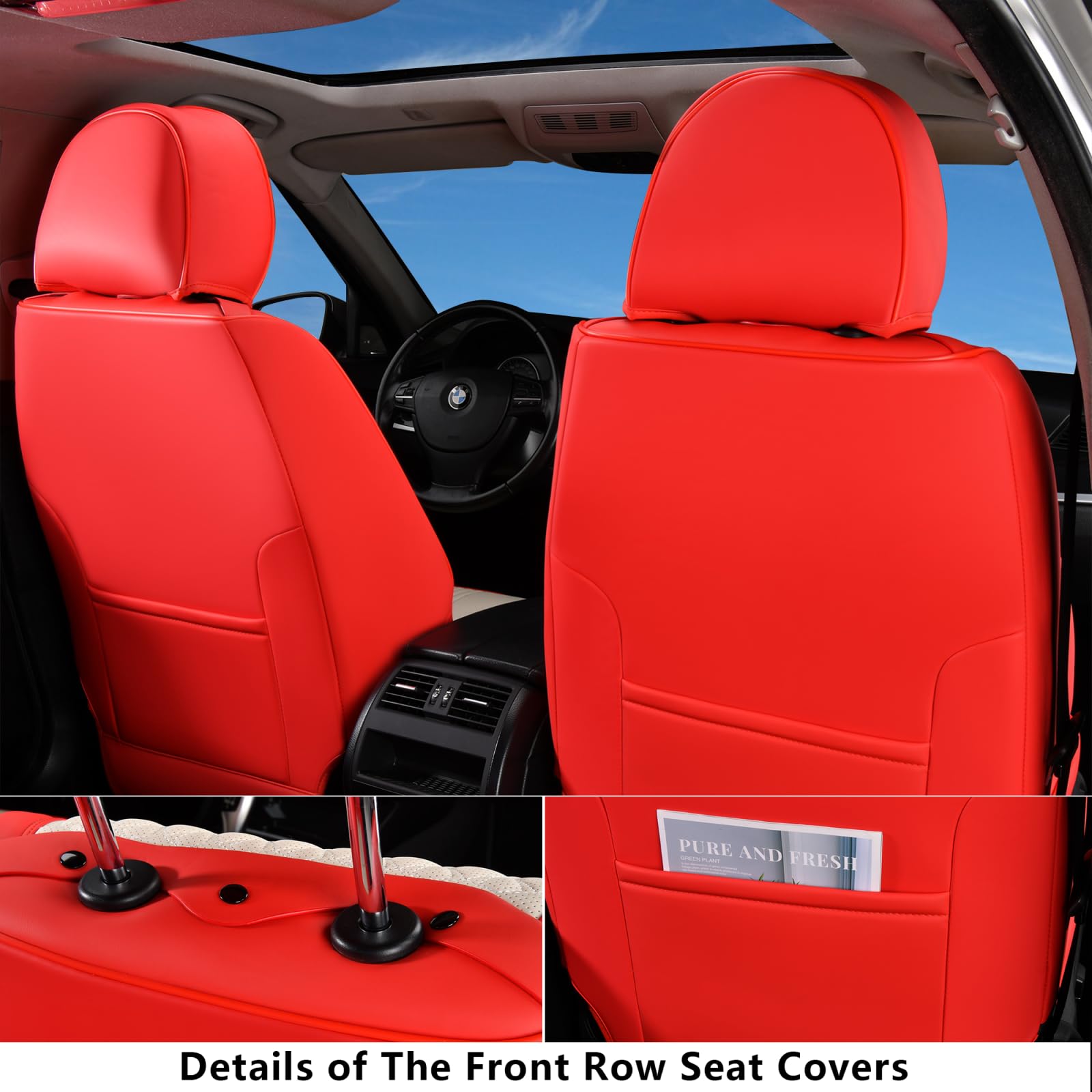 Coverado Car Seat Covers Full Set, Front And Rear Seat Covers, 5 Seats Leather Seat Covers For Cars, Waterproof Car Seat Protect