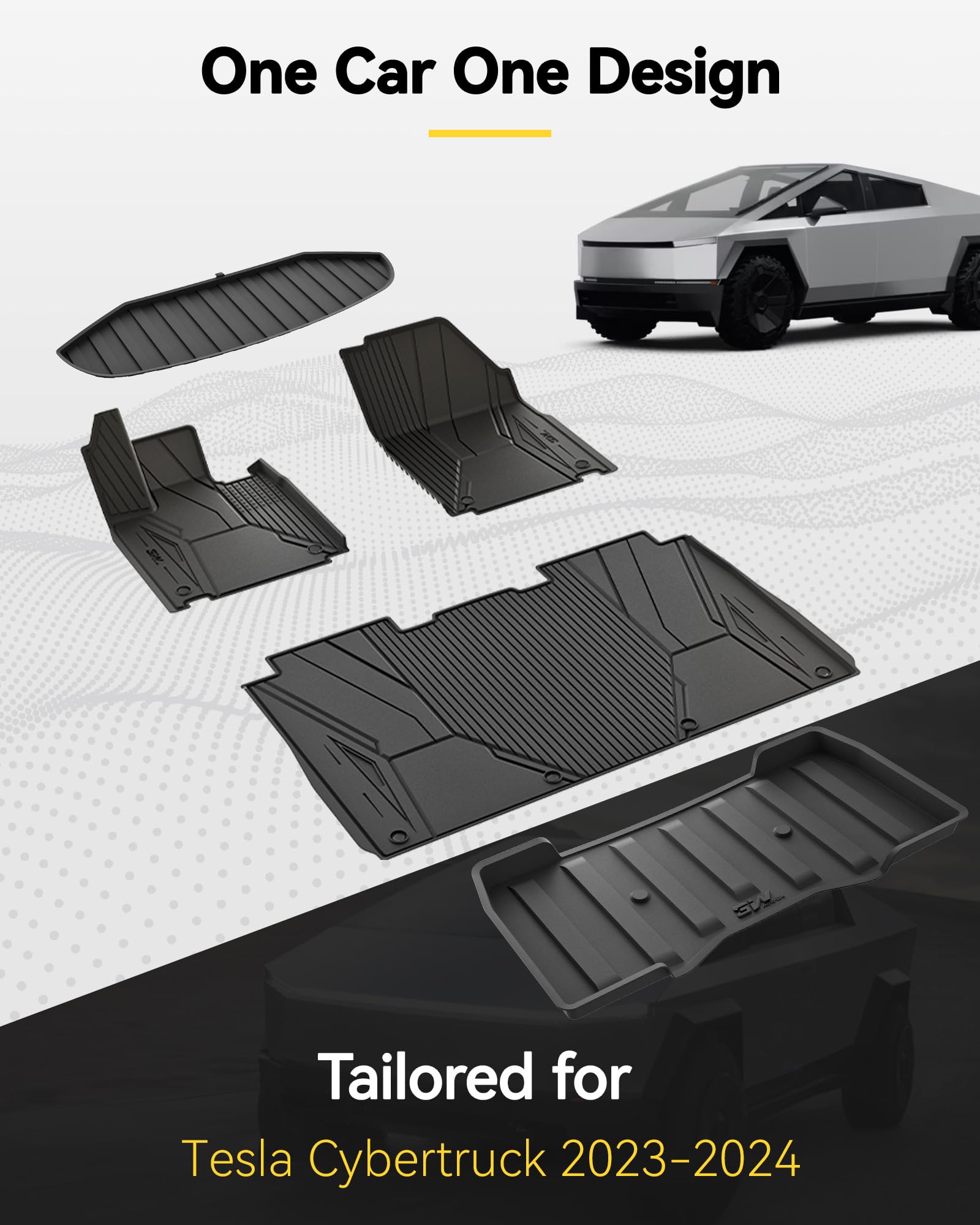 3W Floor Mats Set For Tesla Cybertruck 2023 2024 2025, All Weather Protection Waterproof Frunk & Rear Cargo Liners, Custom Tpe C