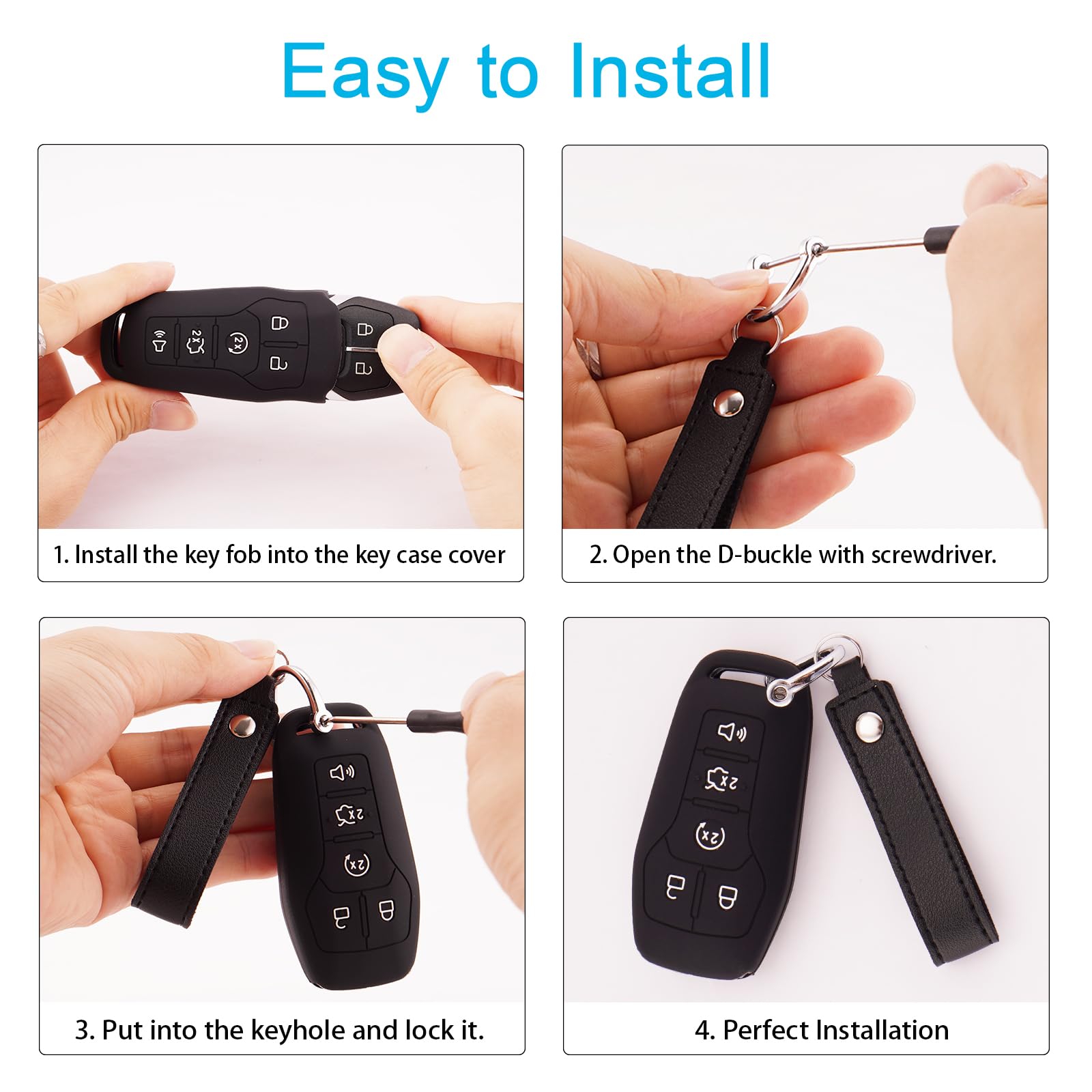 Koaudb Silicone Car Key Fob Cover Fit For Ford F150 Explorer Mustang Edge, For Lincoln Mkz Mkx Mkc 5 Buttons Full Key Protector