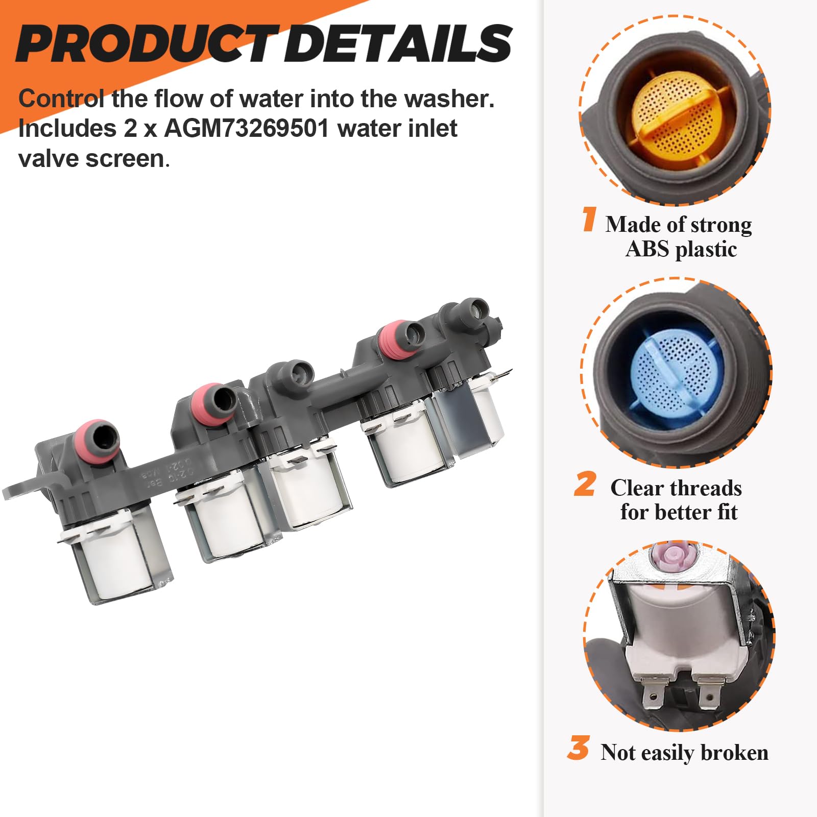 Aju73213301 Washer Water Inlet Valve (Oem Part)With 10-Year Warranty 2023 Upgraded Genunine Water Valve Replaces For Kenmore Lg