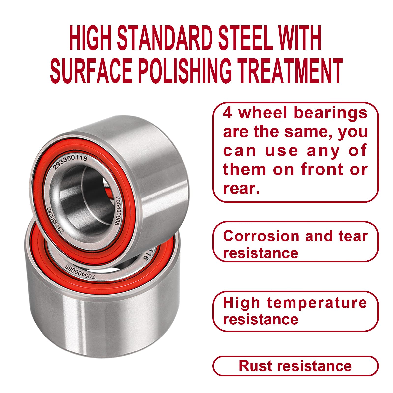 (4 Pack) Wheel Bearings Kit Compatible With Can-Am Defender/Commander/Maverick/Outlander/Renegade Replaces # 293350040, 705400088, 293350118