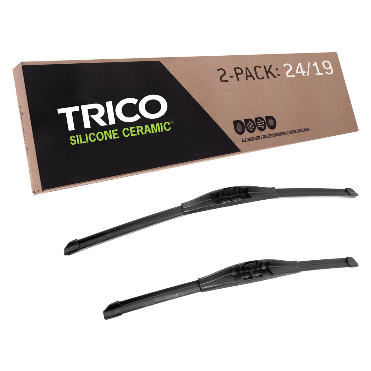 Trico Silicone Ceramic Coated 24'' + 19'' Super Premium Automotive Replacement Windshield Wiper Blades (Set Of 2), Passenger And