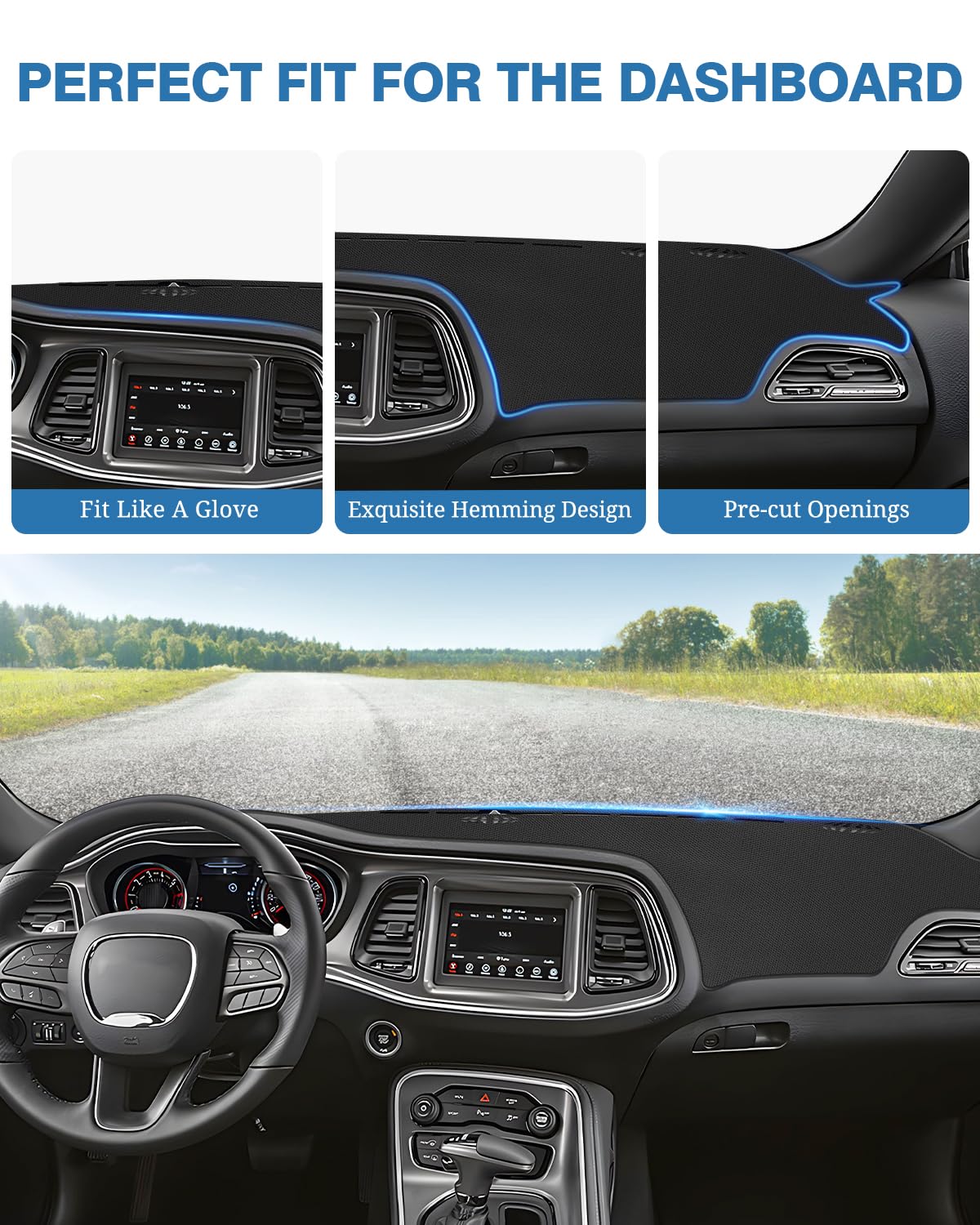 Fiilines Dash Cover For Dodge Challenger 2015-2024, Dashboard Mat Cover Challenger Accessories Sunshade Nonslip Mesh Protector N