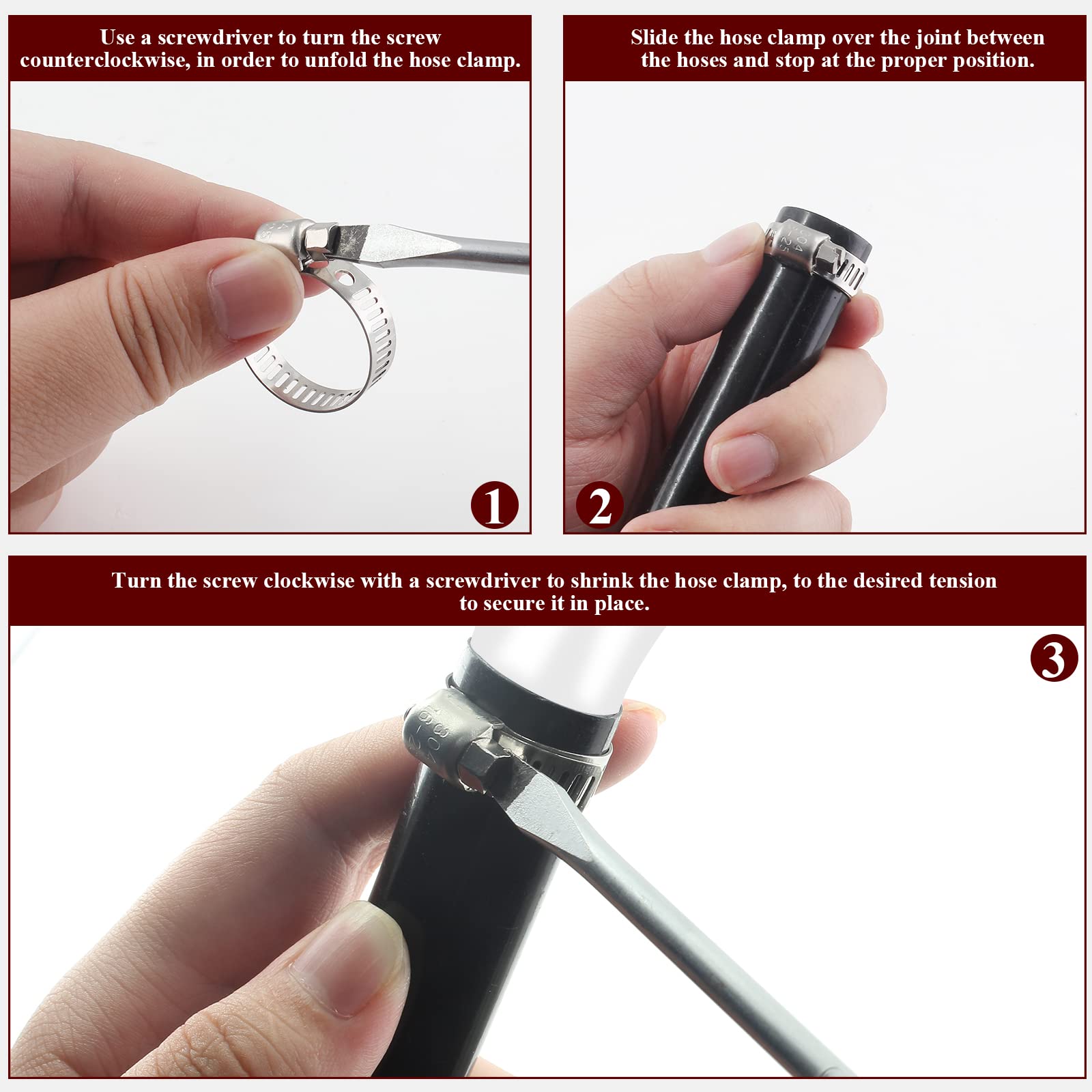 Auvotuis 12Pcs Stainless Steel Hose Clamps, 3/4 To 1-1/2 Inch Adjustable Worm Gear Hose Clamps For Fuel Line, Automotive Plumbin