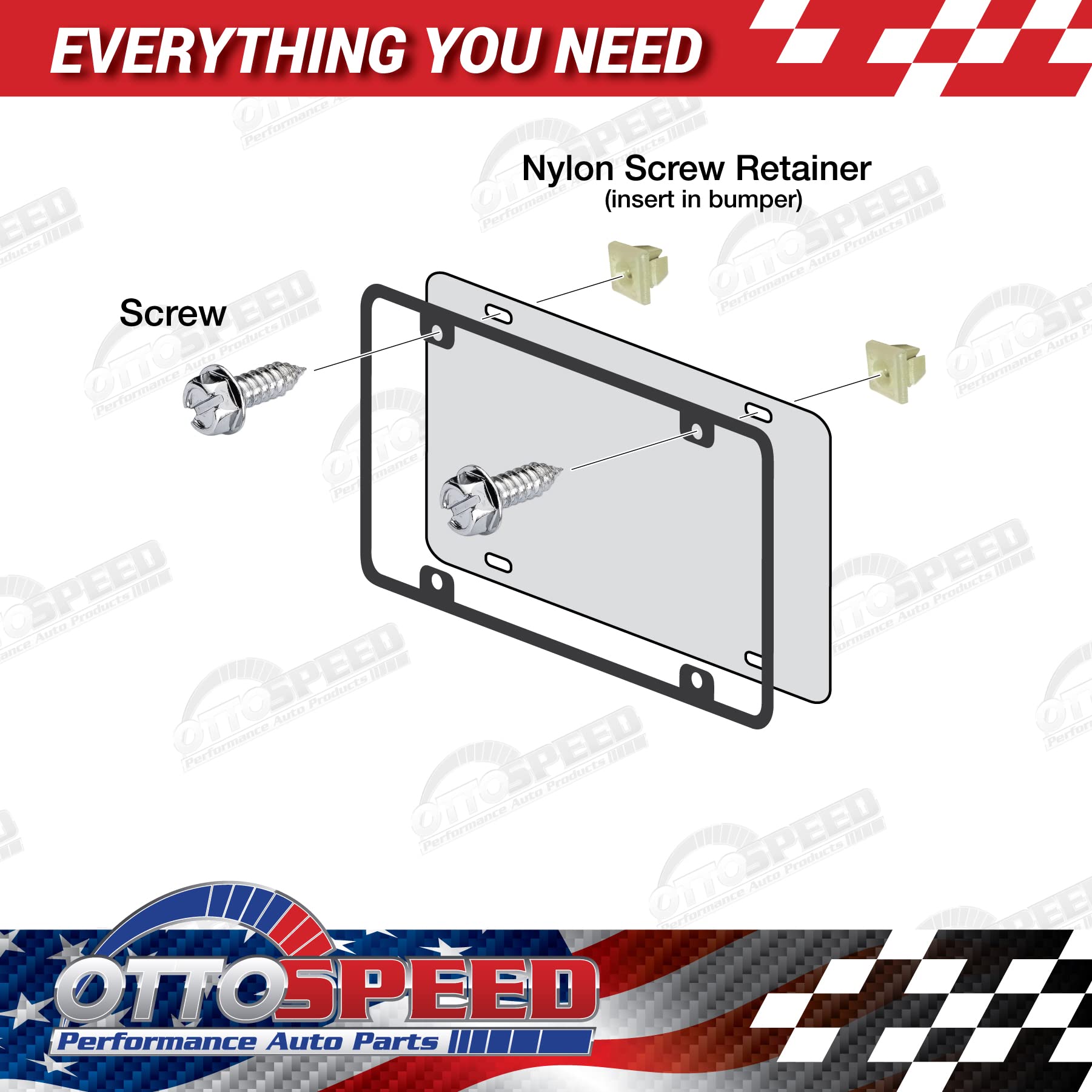 License Plate Screw Kit - Chrome, Oem Style Fasteners With Nylon Screw Retainers For Mounting Front & Back License Plates On Car