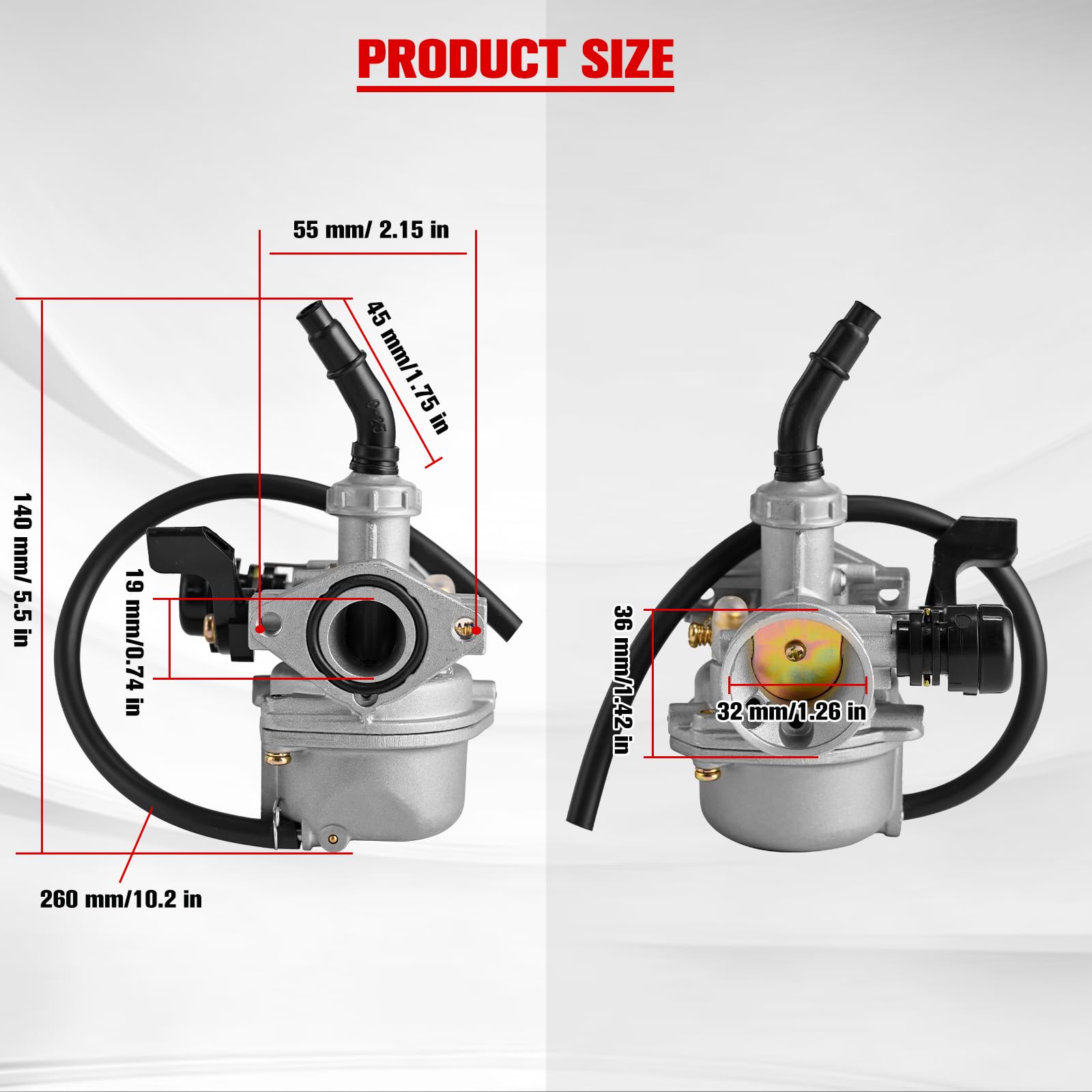 Haporluk PZ19 Carburetor Throttle Cable Handle Grips and Cable Set 22 mm/0.87 in 50cc 70cc 90cc 110cc 125cc for Chinese Quad 4 S