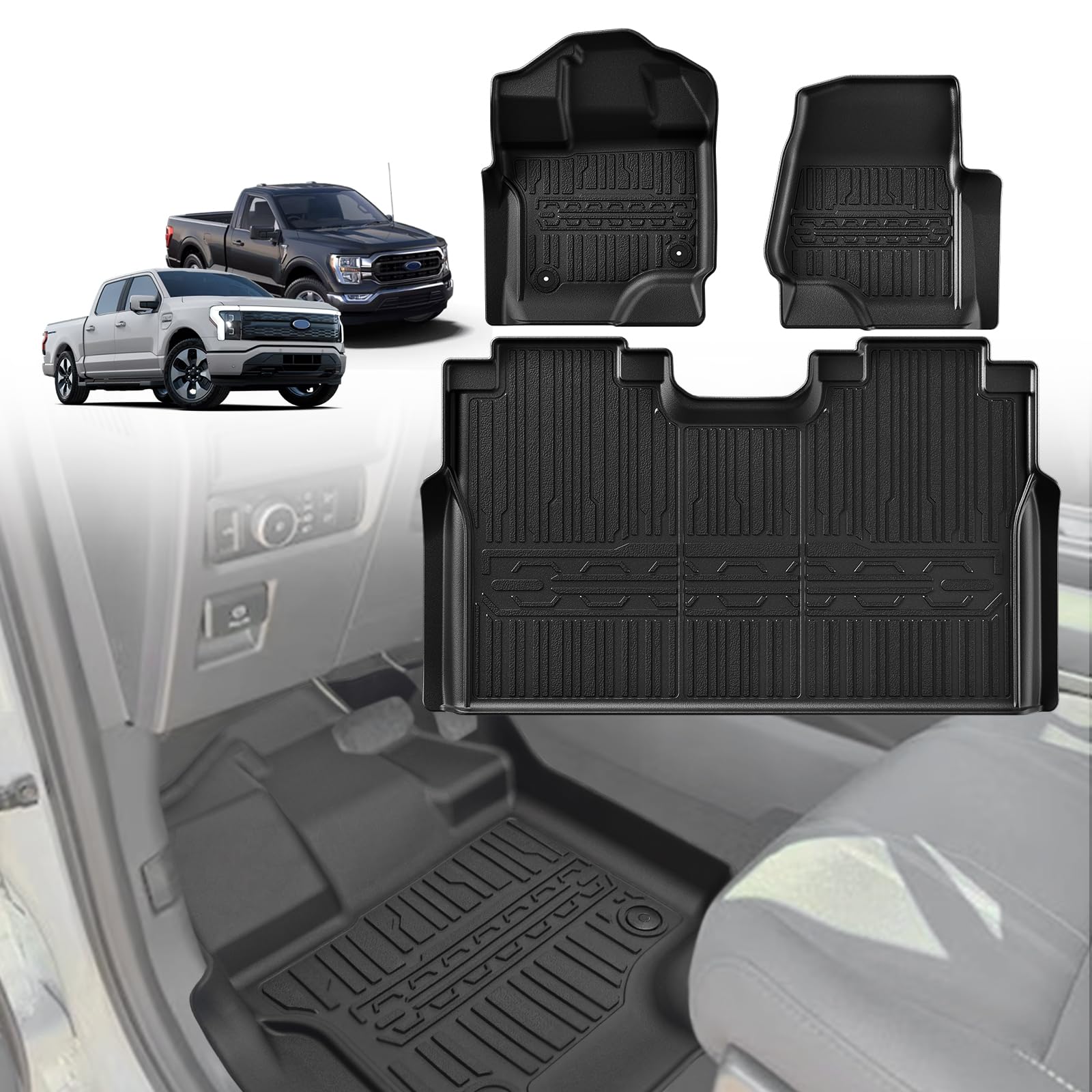 Triplealiners Floor Mats All Weather Liner Compatible With 2015-2025 Ford F150 & Lightning Supercrew Cab Accessories Front And R