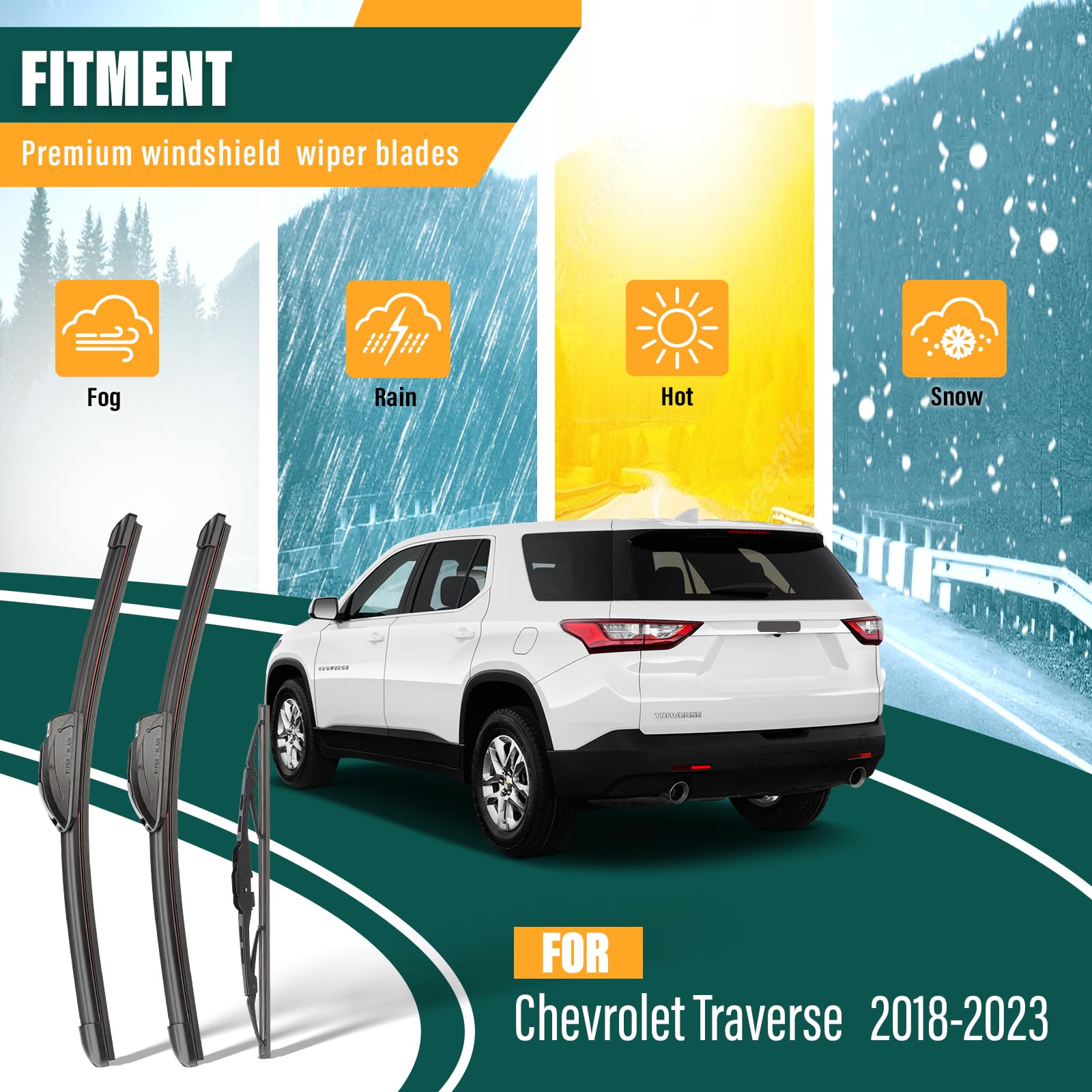 Kvq Windshield Wiper Blades Replacement For Chevy Chevrolet Traverse 2018 2019 2020 2021 2022 2023 Original Factory Quality Fron