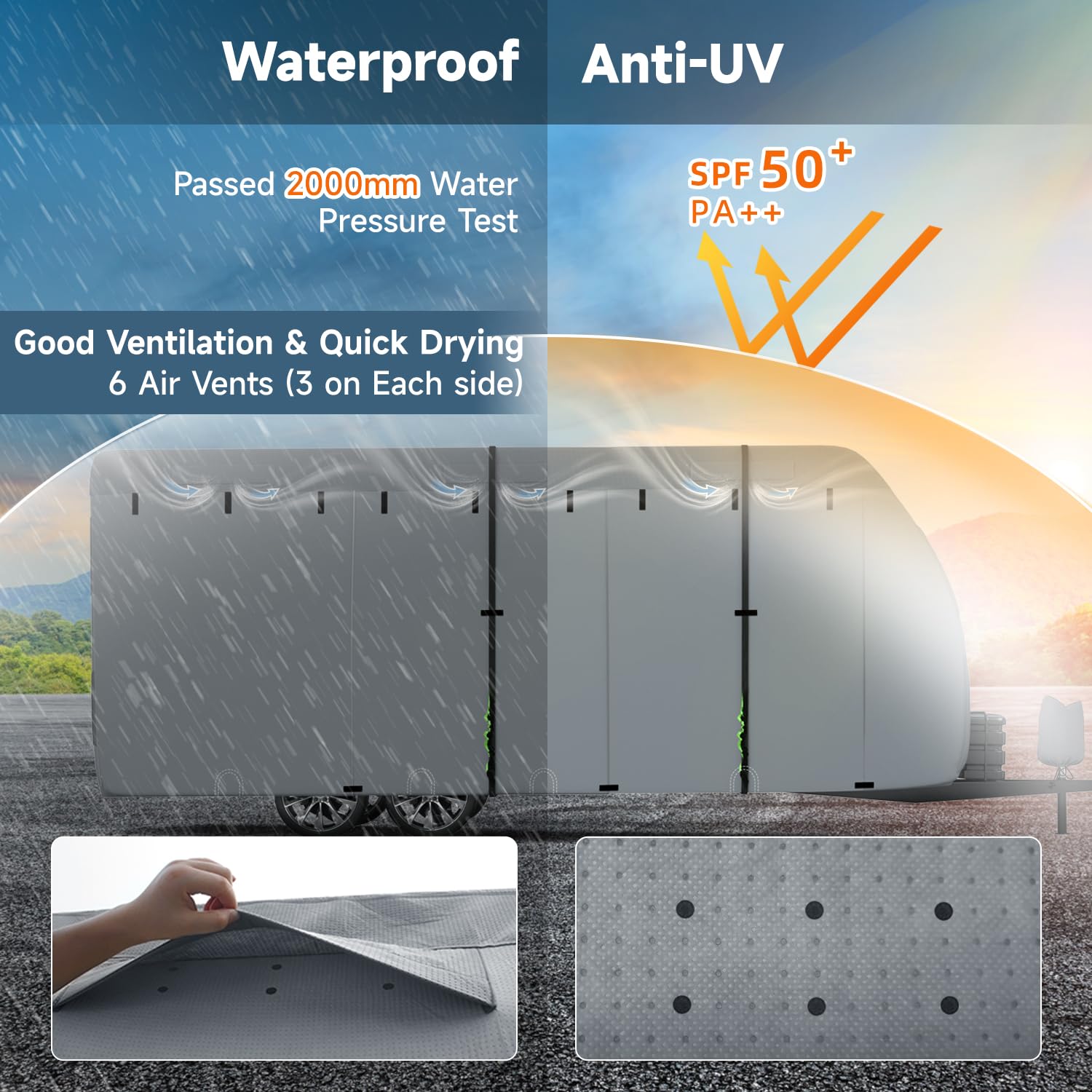 Vinpatio Heavy Duty Rv Cover - 7 Layers, Fits 27'-30' Travel Trailer, Toy Hauler & Camper, Windproof Straps, Gutter Covers