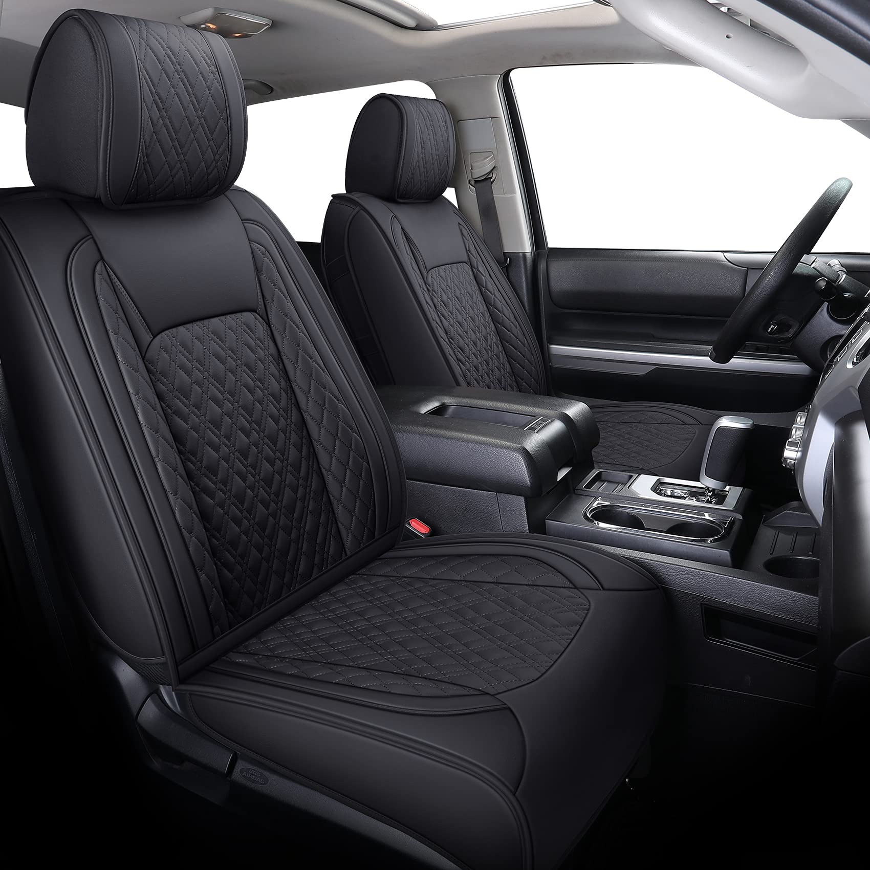 Aierxuan Toyota Tundra Seat Covers Full Set Custom Fit 2008-2024 Crewmax Cab Double Cab Pickup Truck Waterproof Leather Tundrasine Concept Limited Platinum 1794 Edition Car Cushions Black