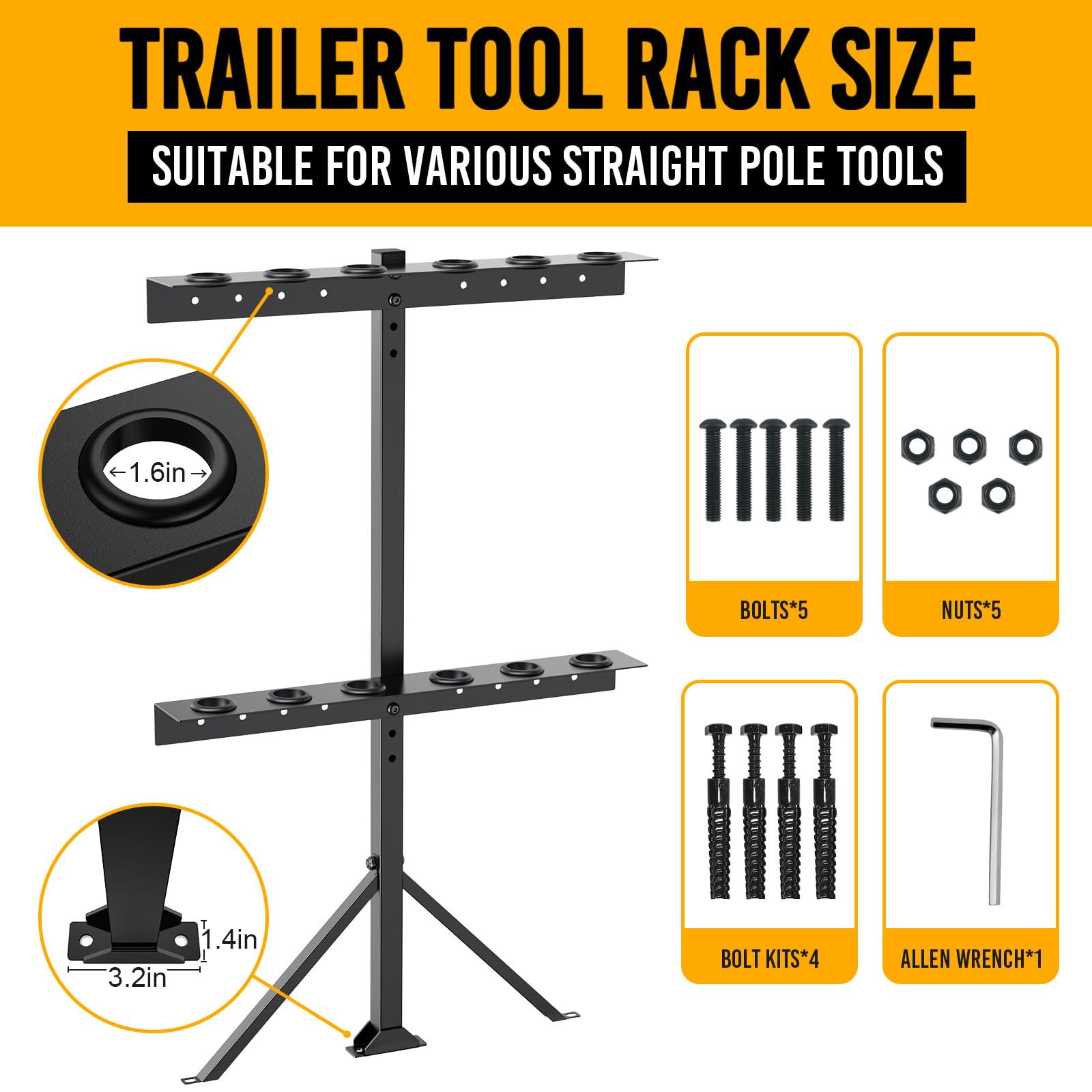 Fumingpal Utility Trailer Tool Rack, Shovel Rack for Truck, Rake Shovel Holder Landscape Hand Tool Accessories for Trailer Truck