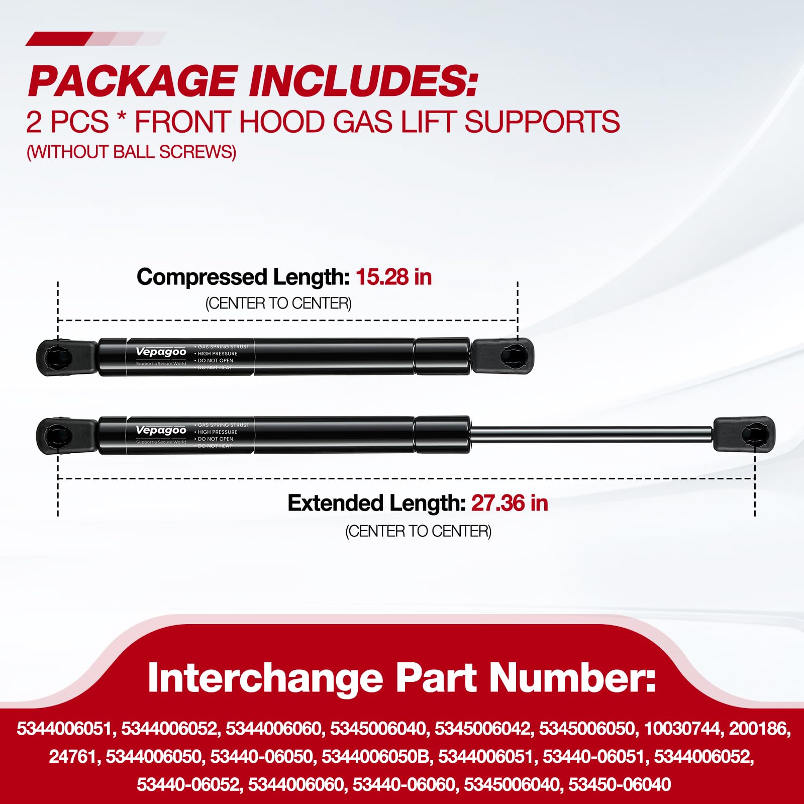 Vepagoo 6333 Front Hood Struts Compatible For 2007-2011 Toyota Camry Base/Ce/Hybrid/Le/Se/Xle Gas Shock Lift Supports,Sedan 4-Do