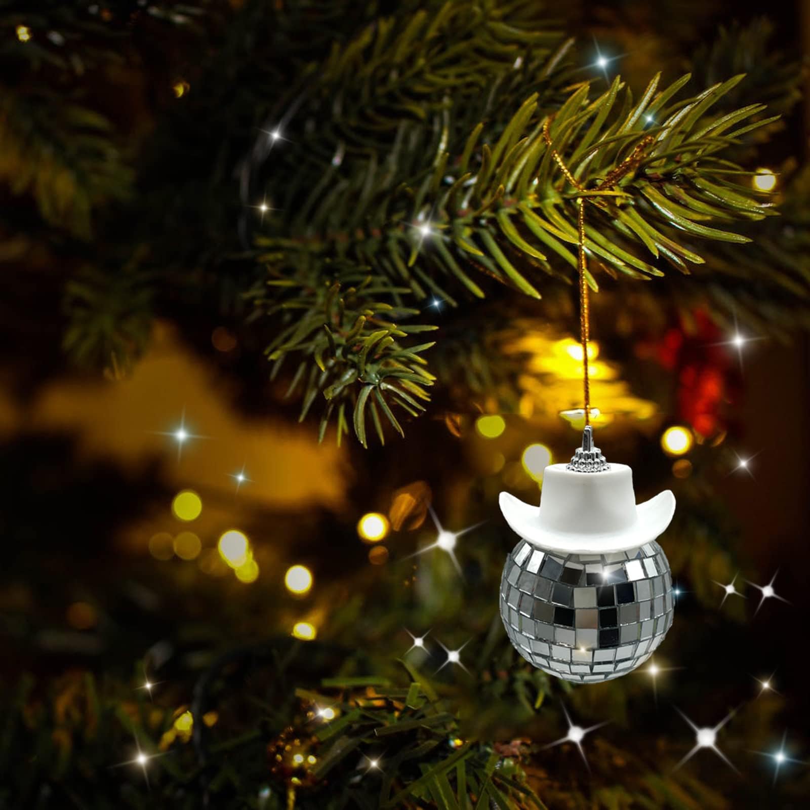 Spansee White Car Accessories, Disco Ball Cowboy Hat, Automotive Interior Accessories, Charm For Rear View Mirror