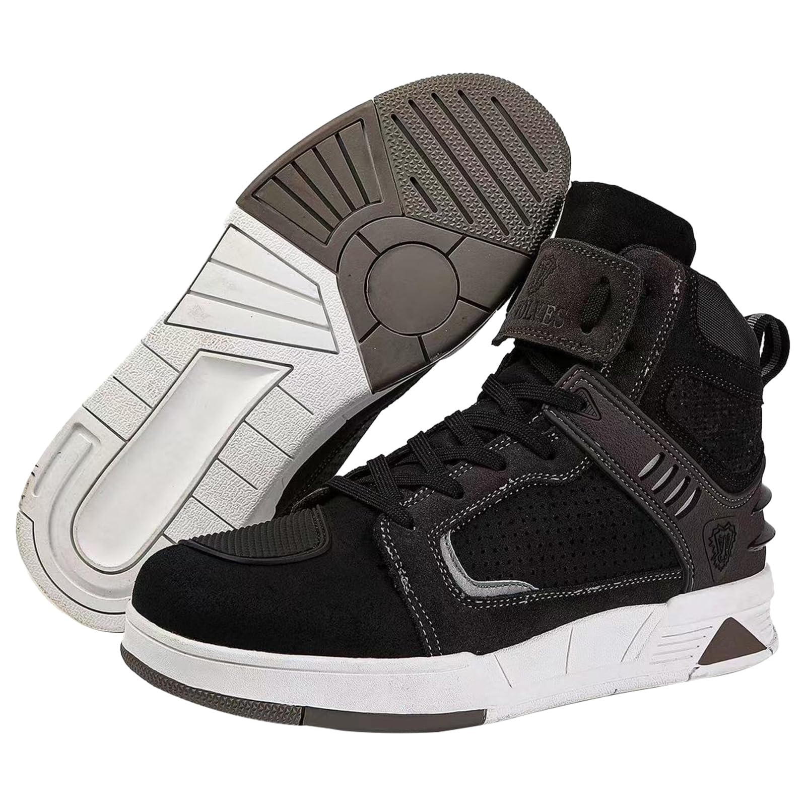 Bofucn Motorcycle Leather Boots,Street Riding Shoes,Anti-Slip Side Zipper Shoes For Men And Women (Black/Grey, Adult, 12 Men/13.