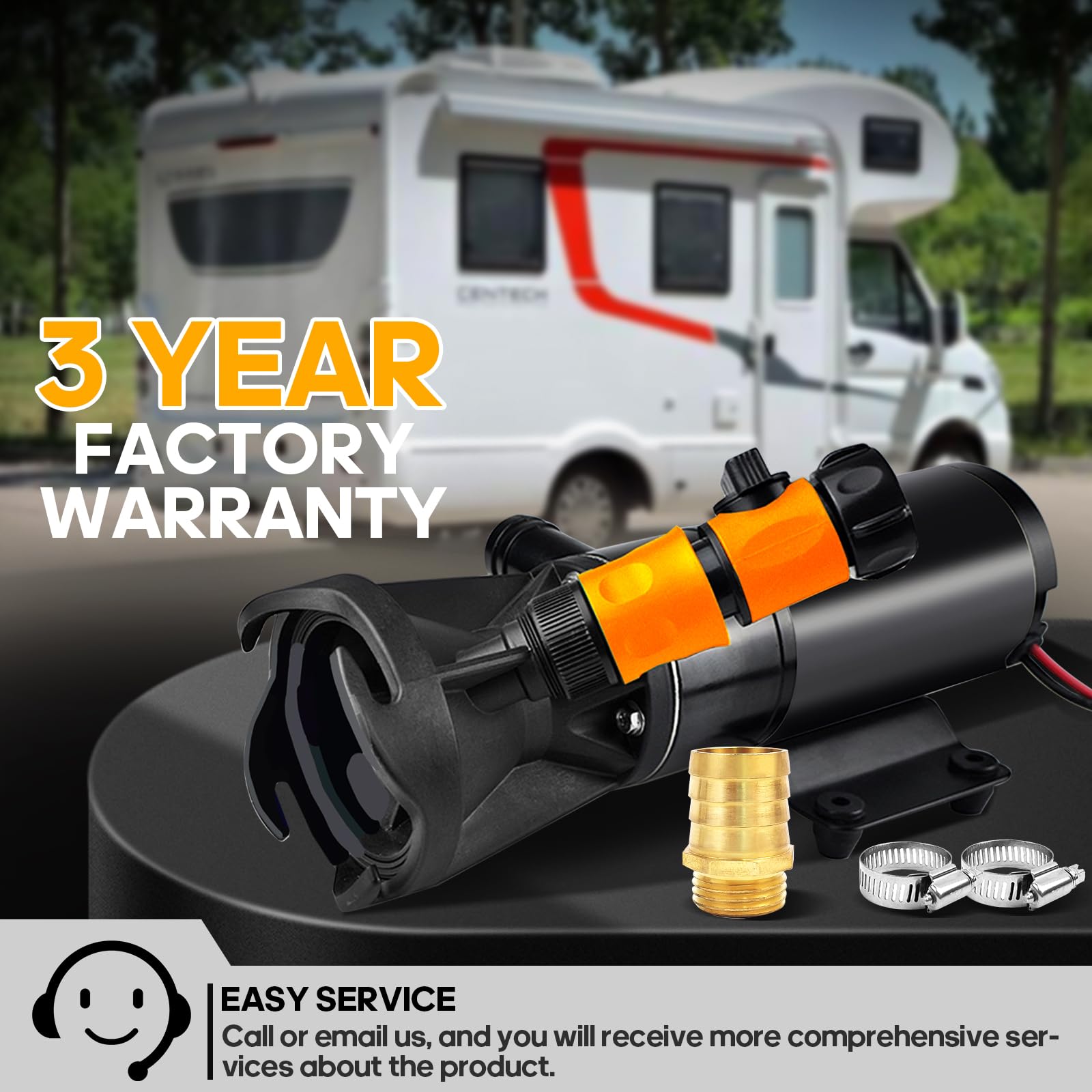 folconroad 12V Macerator Pump for RV - 12GPM Sewage Pump with Quick-Release & Garden Hose Discharge Port for Marine & Campers - Black