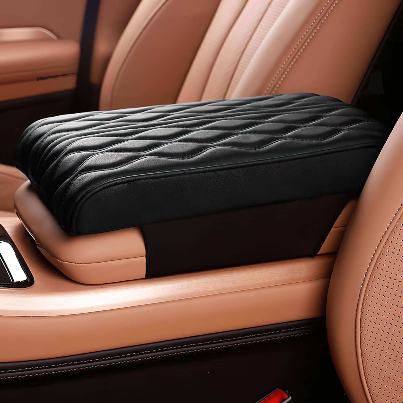 Fanruiqi Car Center Console Heighten Cover, Leather Memory Foam Car Armrest Booster Pads, Leather Car Armrest Cover Protector, S