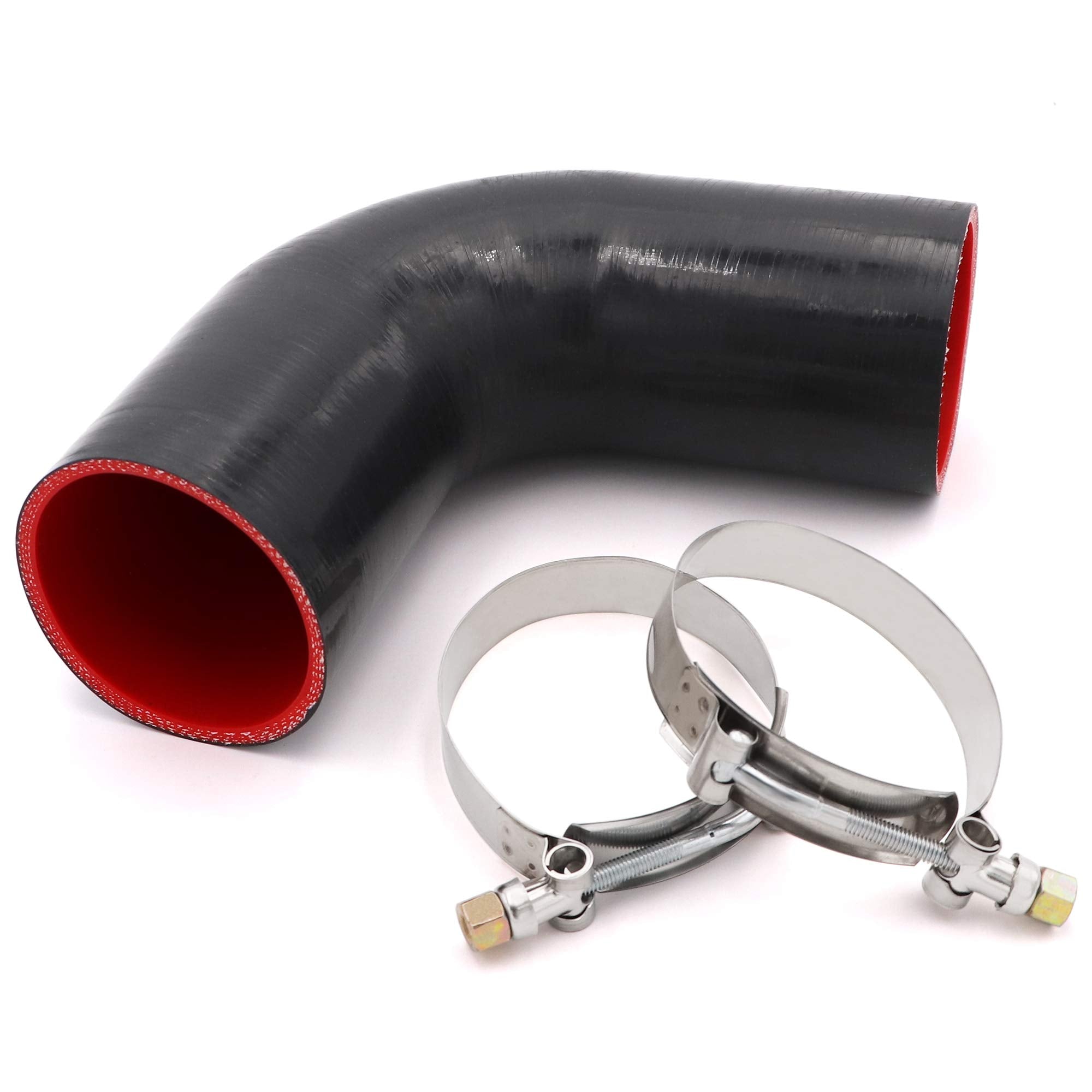 90 Degree Elbow Coupler Silicone Hose 4-Ply 3-Inch For Turbo/Intercooler/Intake Piping,Length 120Mm Thickness 5Mm With T-Bolt Cl
