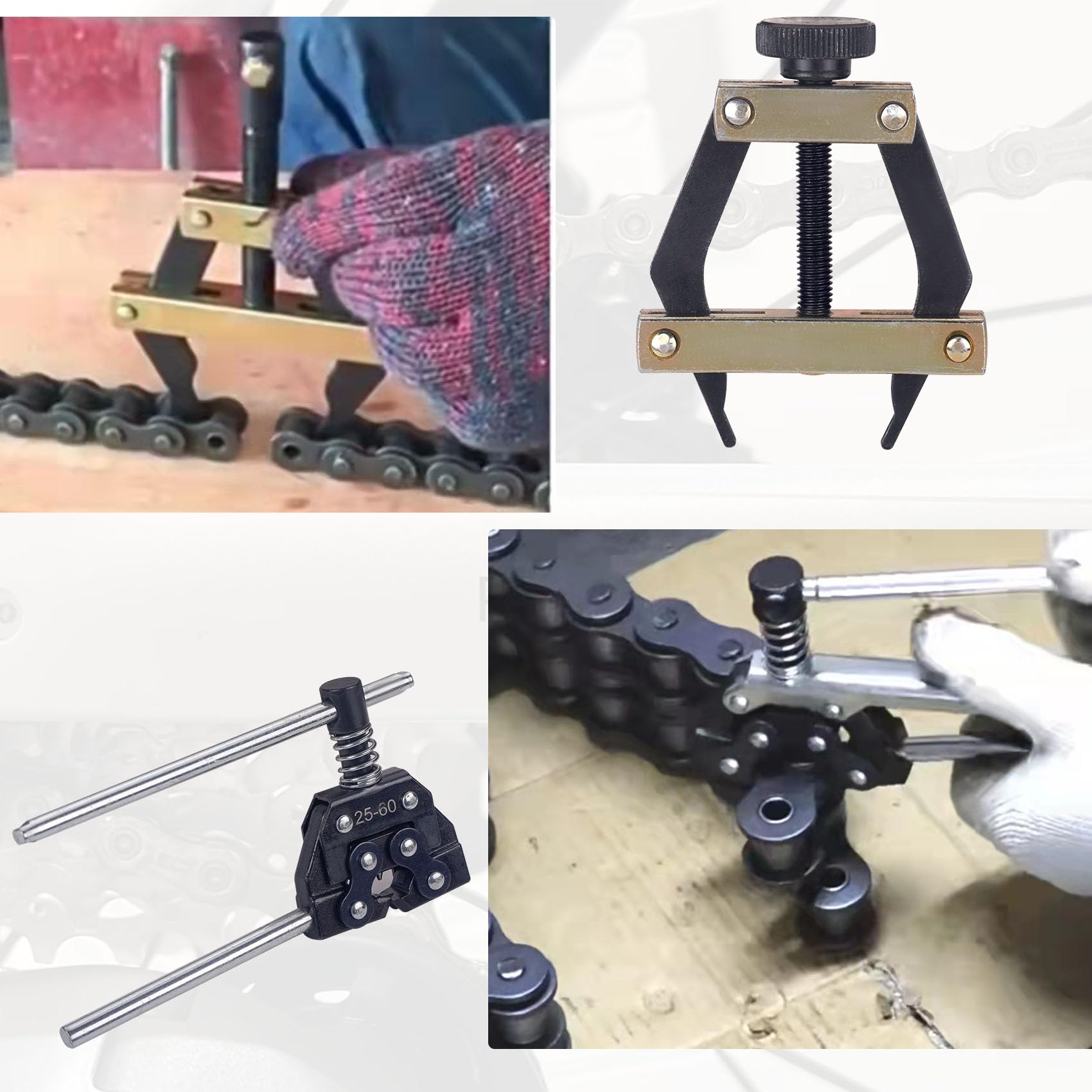 Roller Chain Breaker Cutter Chain Holder Puller Disassembly Tools Kit #25-60 Chains Replacement Set for Bicycle Motorcycle Go Ka