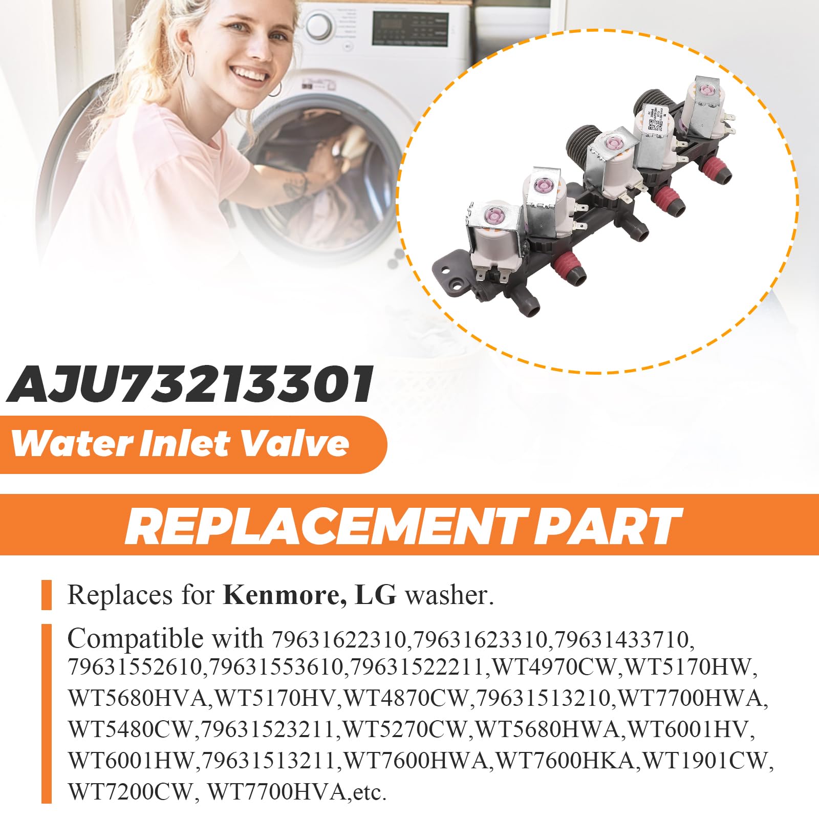 Aju73213301 Washer Water Inlet Valve (Oem Part)With 10-Year Warranty 2023 Upgraded Genunine Water Valve Replaces For Kenmore Lg