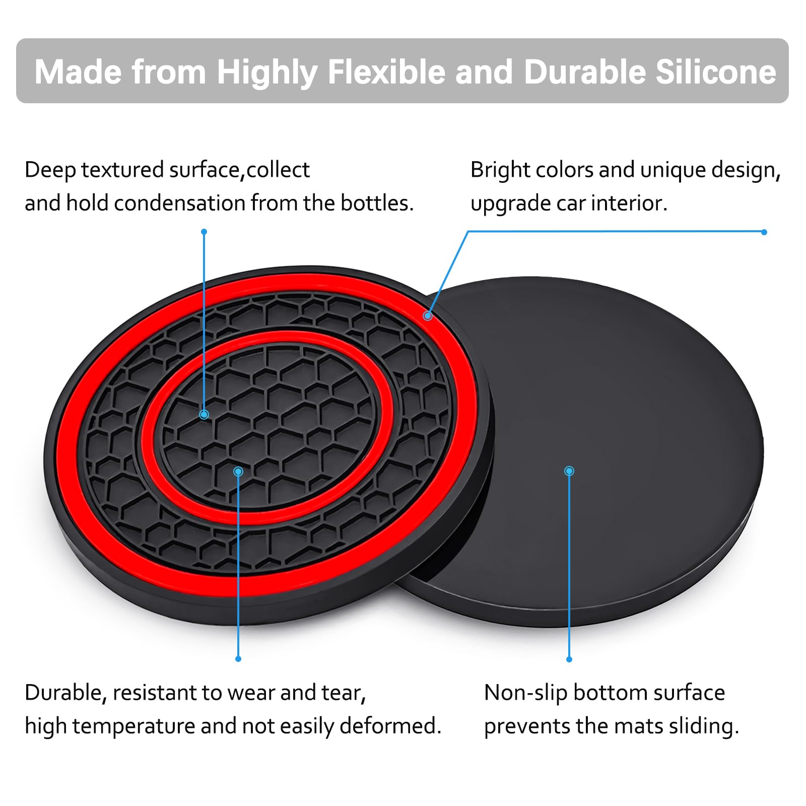 Auprite Car Cup Holder Coasters, 2 Pack Universal Auto Anti Slip Cup Holder Insert Coaster, Car Interior Accessories, Red