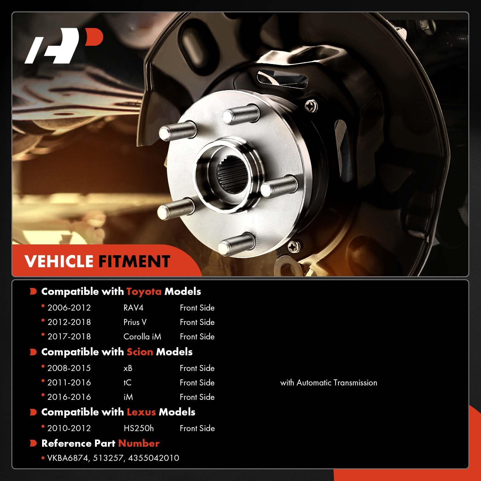 A-Premium 2 x Front Wheel Bearing and Hub Assembly with 5-Lug Compatible with Toyota RAV4 06-12, Corolla iM 17-18, Prius V 12-18