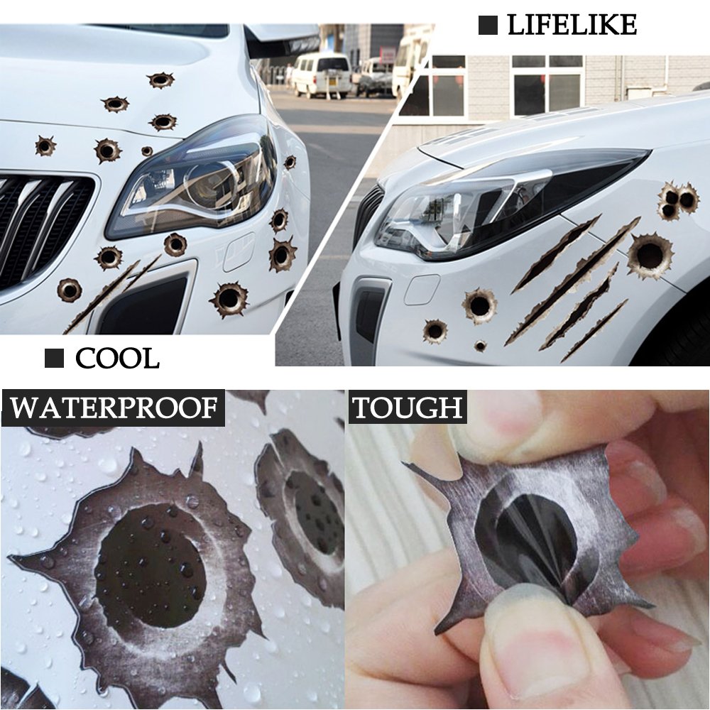 1797 Bullet Holes Stickers Decals Car 3D Fade Funny Lifelike Automotive Tattoo Hood Front Cover Decorations Accessories Waterpro