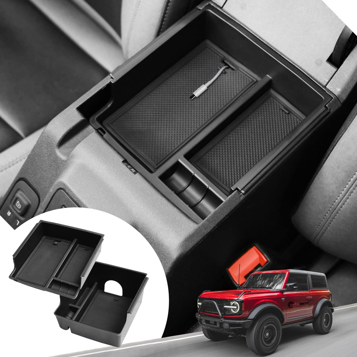Mabett Console Organizer Tray For Bronco Accessories, Armrest Storage Box Fit Bronco 2021 2022 2023 2024 2/4-Door Wiht Non-Slip