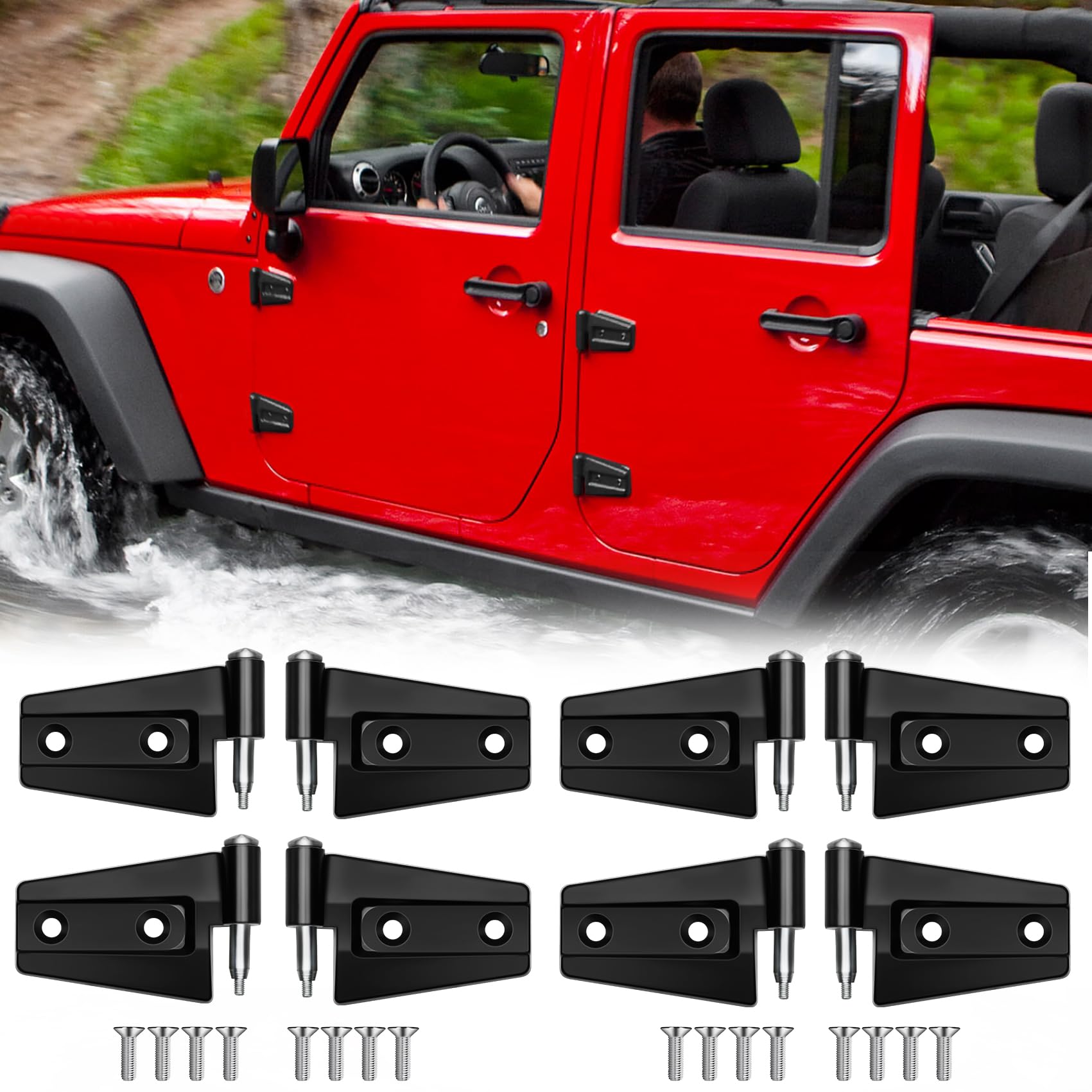 Jeep Wrangler JK Outside 4 Door Hinge Kits Compatible with 2007-2018 Jeep Wrangler JK JKU Rubicon Unlimited Saraha (Exterior 4 D