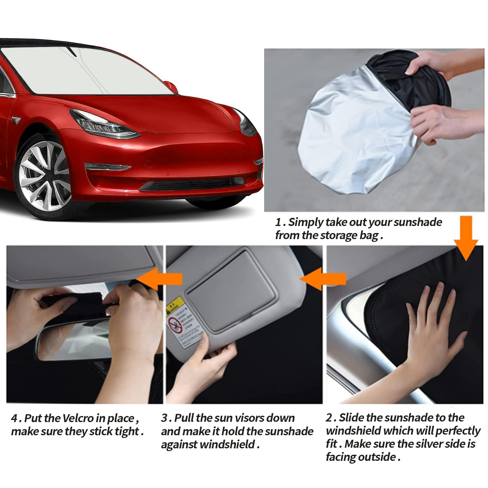 Moricere Upgrade Windshield Sun Shade For Tesla Model 3 2016-2023, Foldable Windshield Sun Visor Blocks Uv Rays