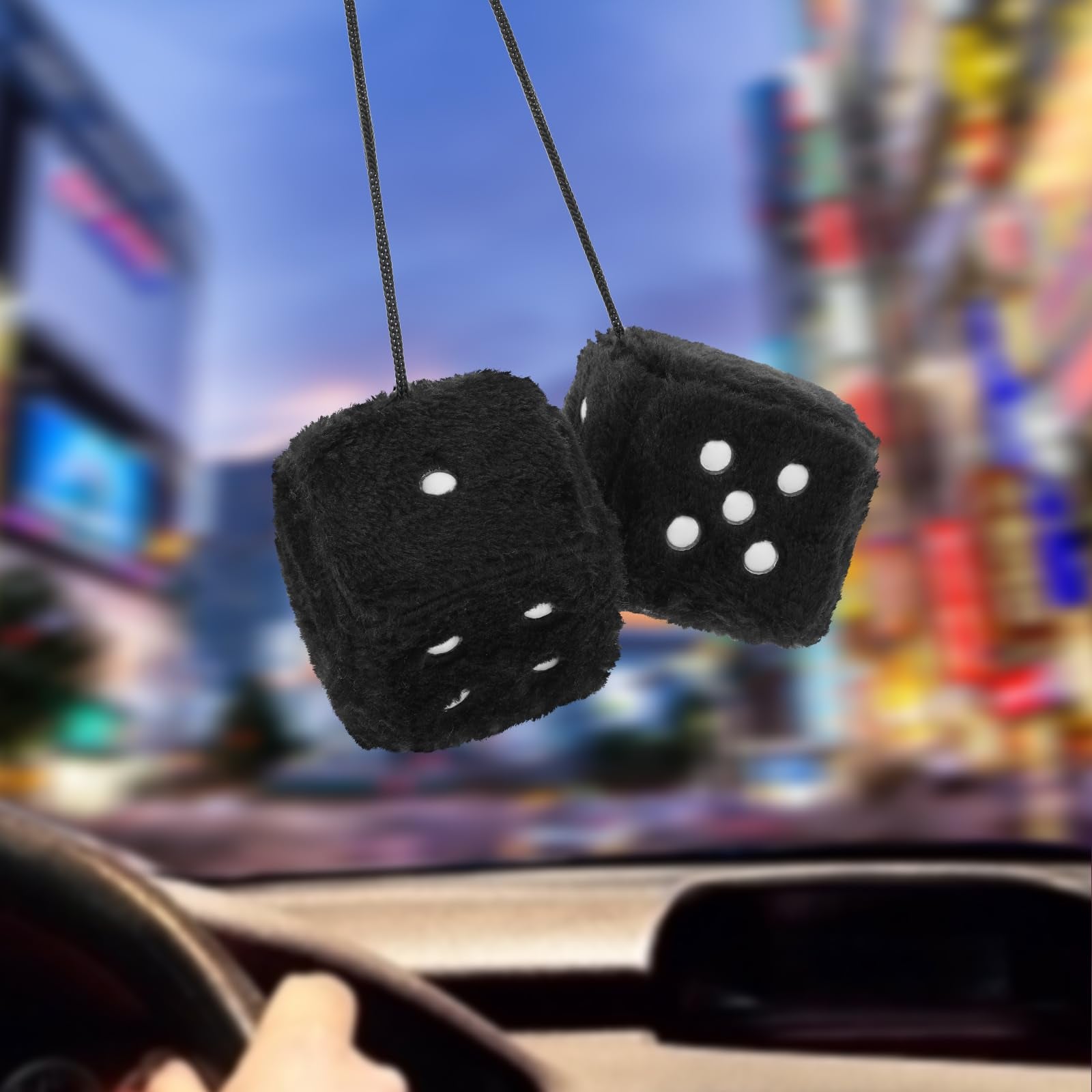 Fuzzy Dice For Car Mirror, 1 Pair Of Retro 2.75    Fuzzy Dice For Rear View Mirror With White Dots For Car Interior Hanging Orna