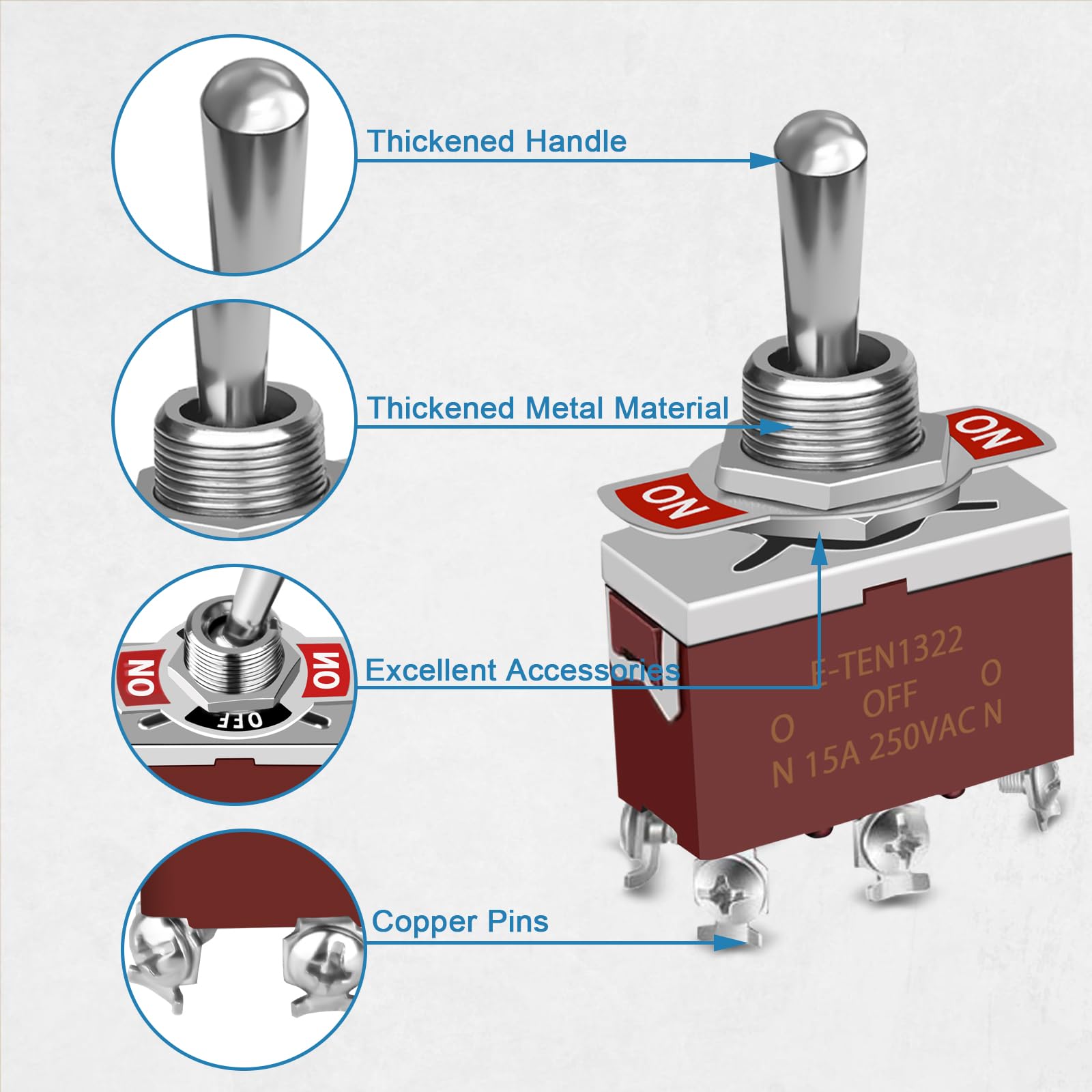 5Pack Toggle Switch, 6 Pin On-Off-On 12V Dc 30A/250V Ac 15A Dpdt Marine Waterproof Toggle Switch With Boot Cap Cover, Switch For