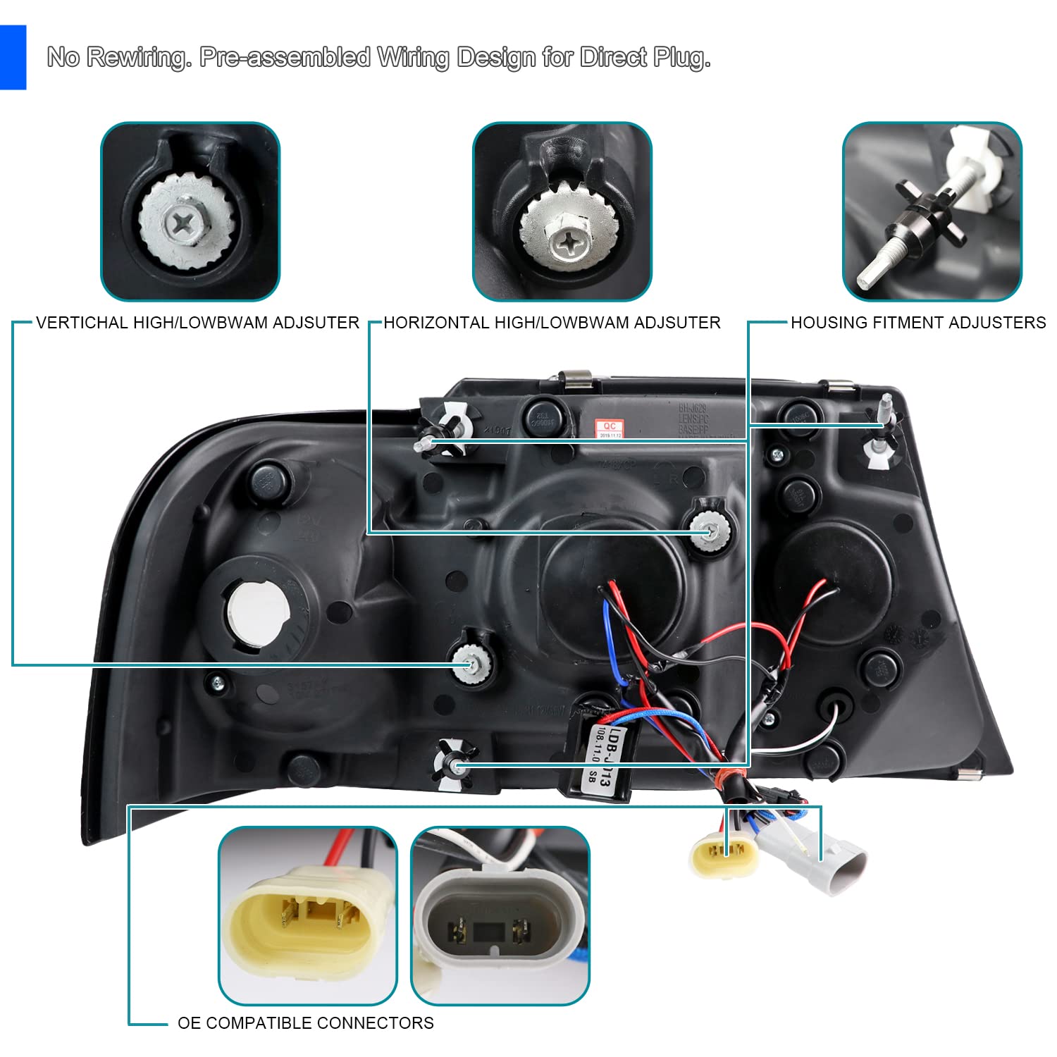 Spec-D Tuning Chrome Housing Clear Lens Halo Projector Headlights W/Led Compatible With 2002-2005 Ford Explorer, Left + Right Pa