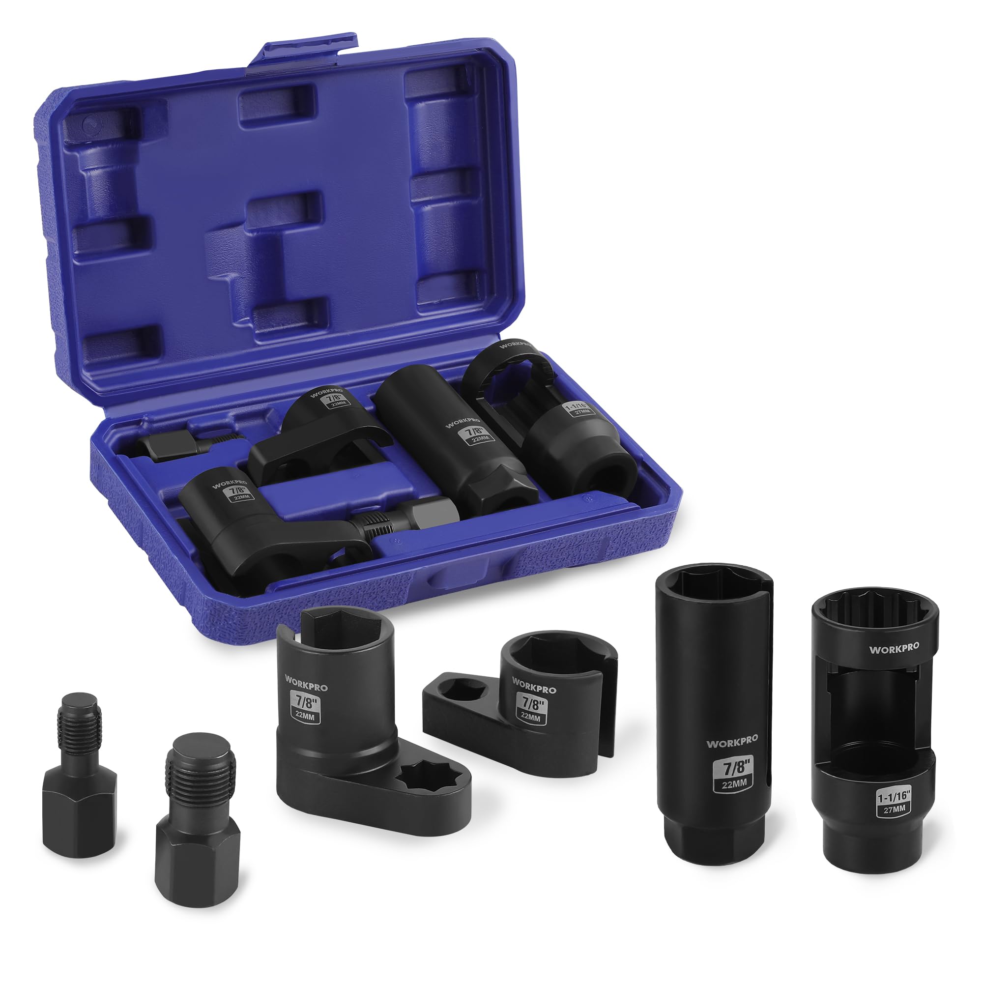 Workpro 6Pcs O2 Oxygen Sensor Socket, Automotive 3/8'' 1/2'' Drive X 1-1/16'' 7/8'' 27Mm 22Mm O2 Sensor Socket Removal Tool And