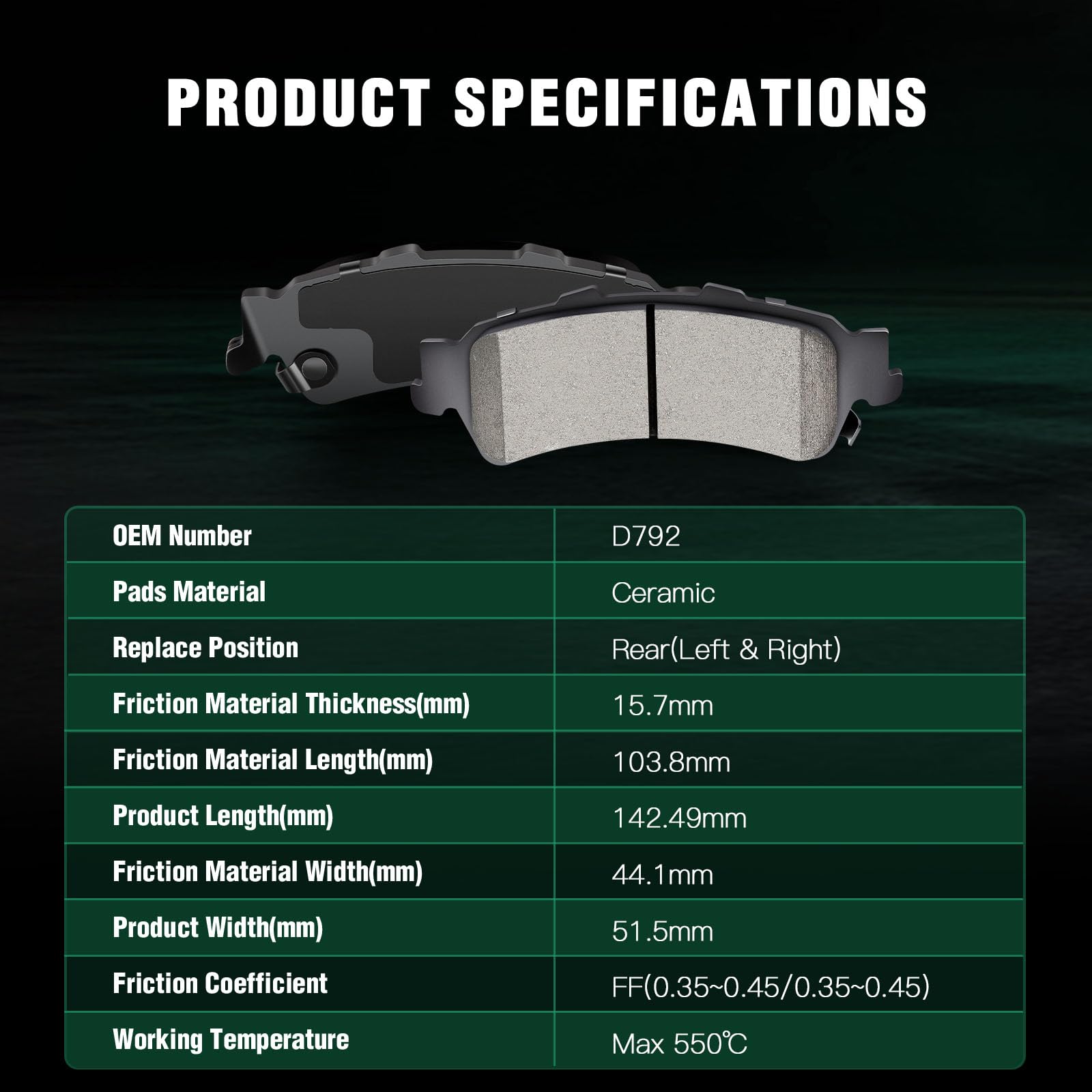 Automuto 4Pcs Rear Ceramic Disc Brake Pads Set D792 For Cadillac Deville Dts For Chevrolet Astro Avalanche 1500 Silverado 1500 S