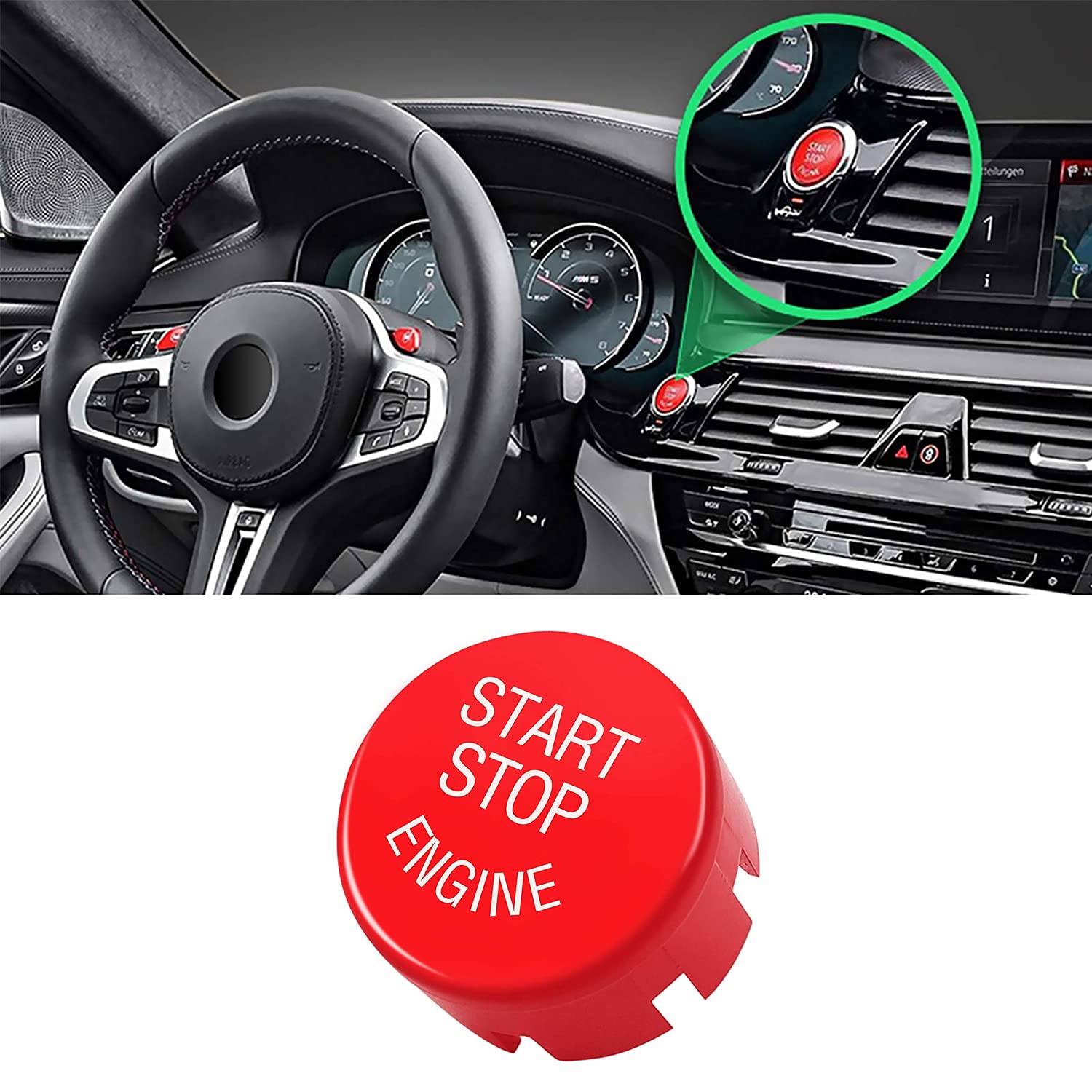 Jaronx Sports Red Start Stop Engine Switch Button Compatible With Bmw,Power Ignition Start Stop Button Replacement(Compatible With Bmw 1 2 3 4 5 6 7 X1 X3 X4 X5 X6/F30 F10 F01 F15 G01 G30 G31 G11 G12)