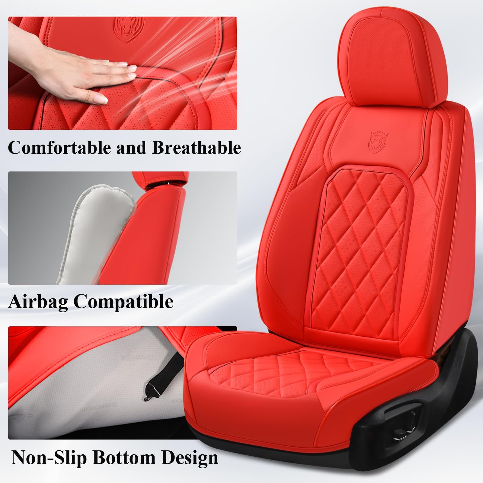 Coverado Leather Seat Covers, Car Seat Cover Front Seats, Waterproof Seat Covers, Luxury Faux Leather Car Seat Protectors, Red C