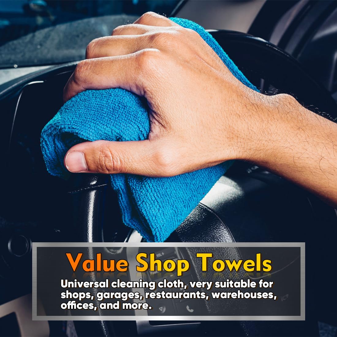 Homexcel Blue Shop Towels 100 Pack, Reusable Microfiber Towels For Cars, Bulk Multipurpose Microfiber Cleaning Cloths, Lint Free