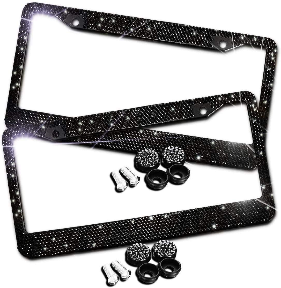 Bling Bling License Plate Frames -2 Pack-8 Row Pure Handmade Waterproof Glitter Rhinestones Crystal License Frames Plate For Car