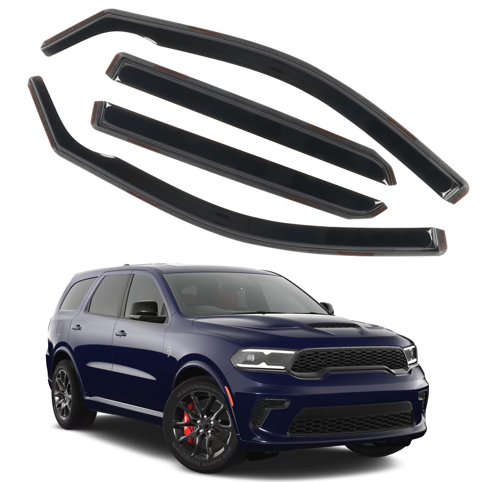 4pcs in Channel Window Visor Fit for 2011-2024 Dodge Durango, Smoke Tinted Side Window Deflectors, Durable Rain Guards, Vent Sha