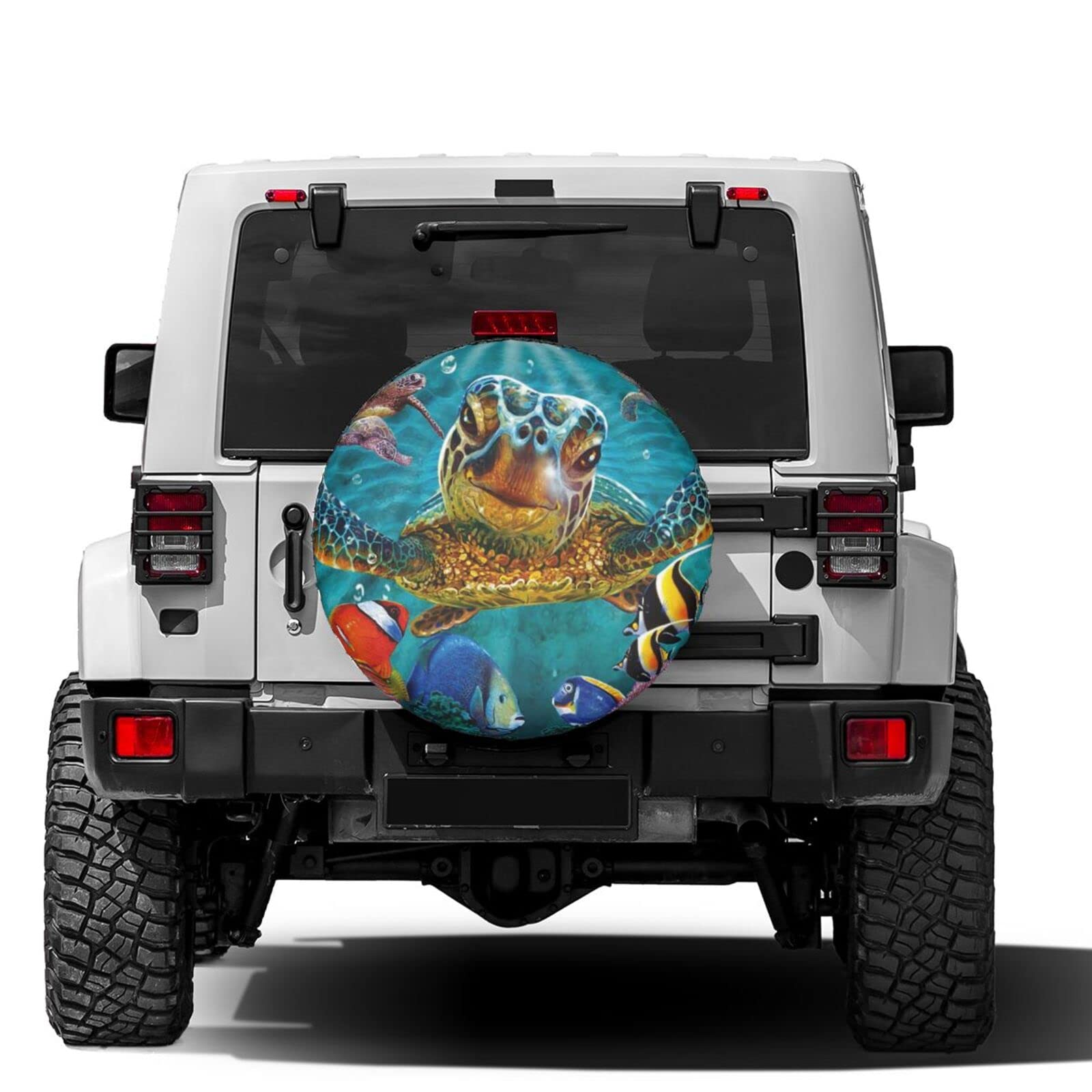 Dujiea Marine Funny Sea Turtle Fish Spare Tire Cover, Universal Wheel Tire Cover Dust-Proof Tire Protectors for Trailer Rv Van S
